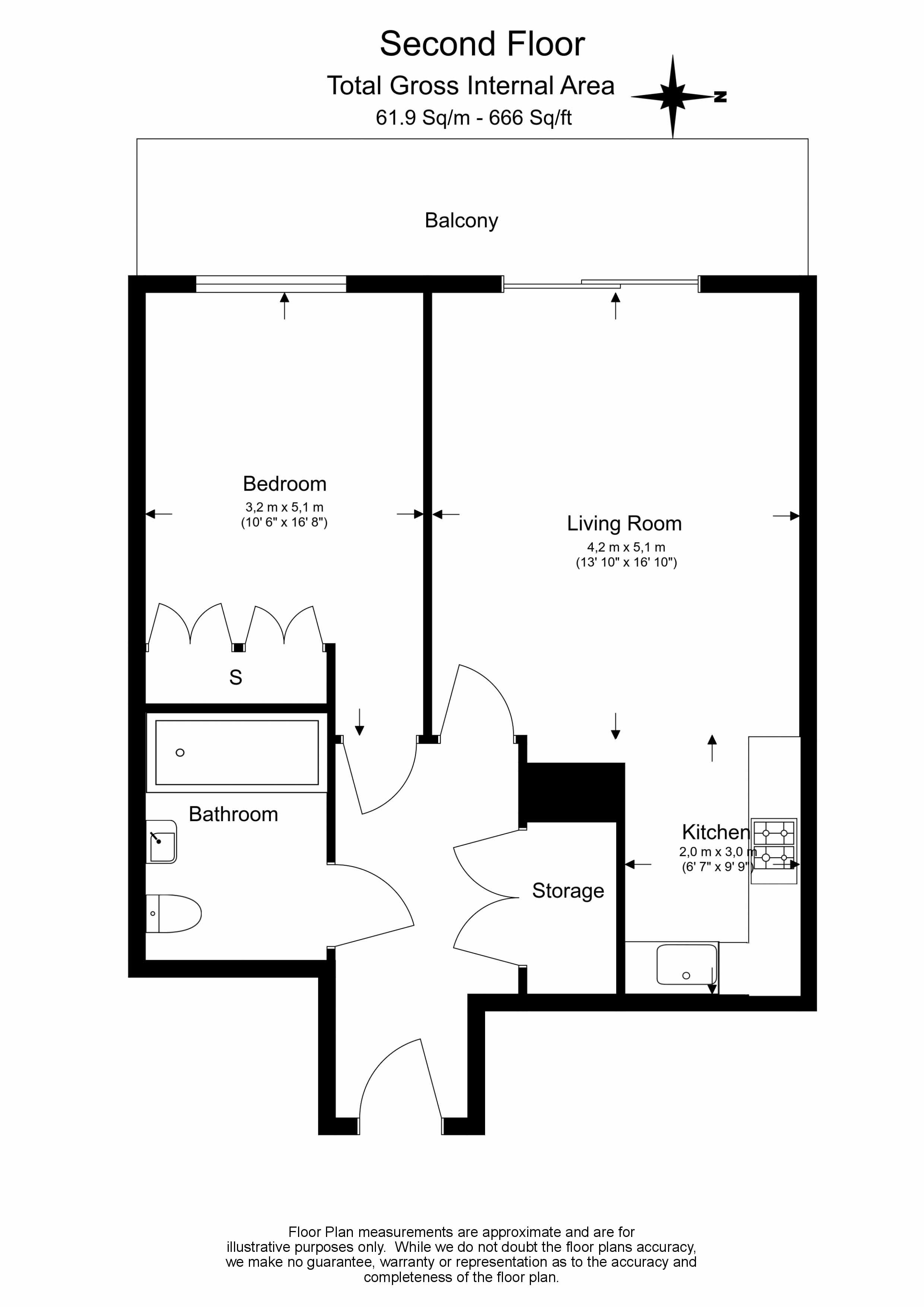 1  bedroom flat to rent in Drapers Yard, Wandsworth, SW18-Floorplan