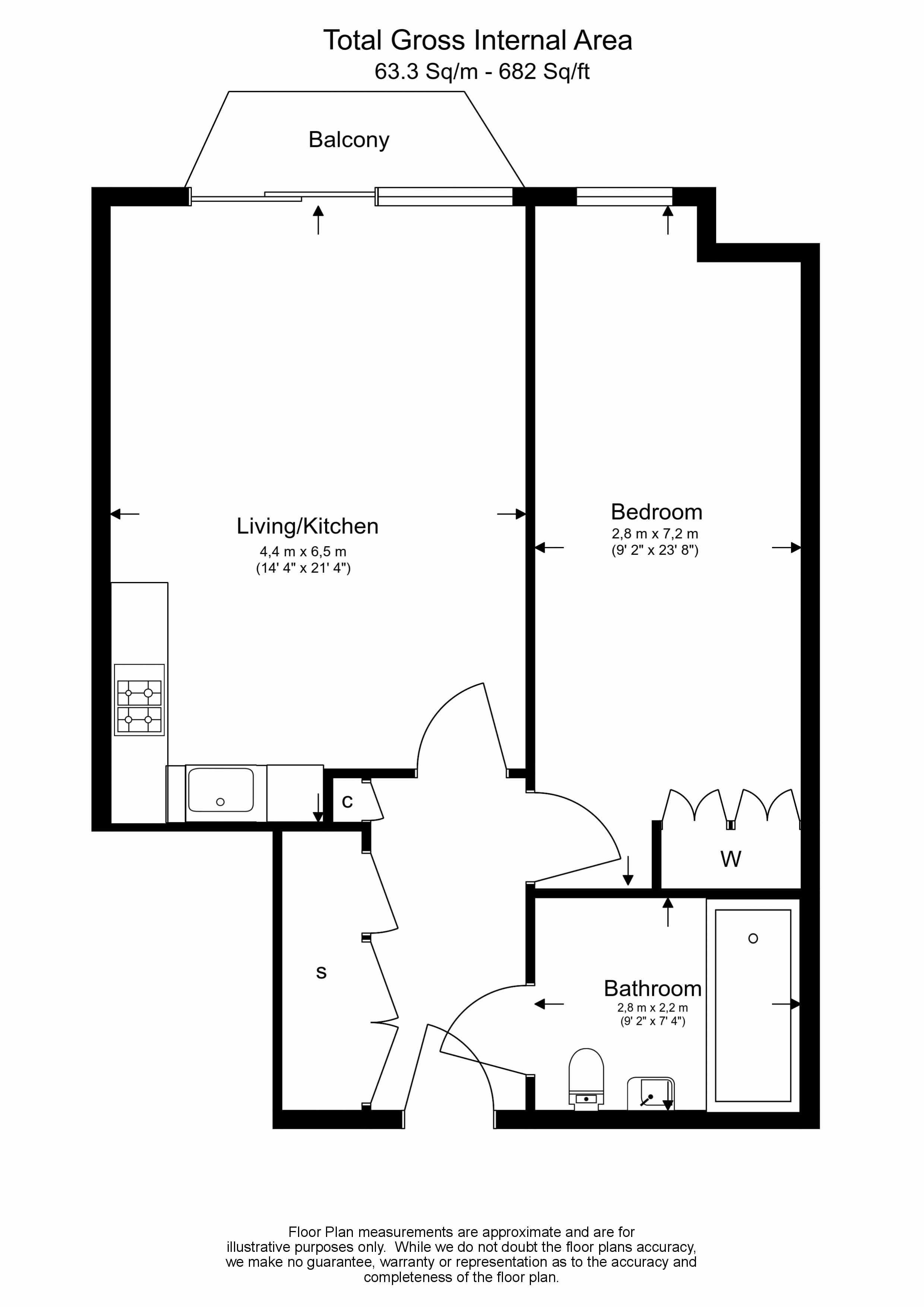 1  bedroom flat to rent in Harbour Avenue, Chelsea, SW10-Floorplan