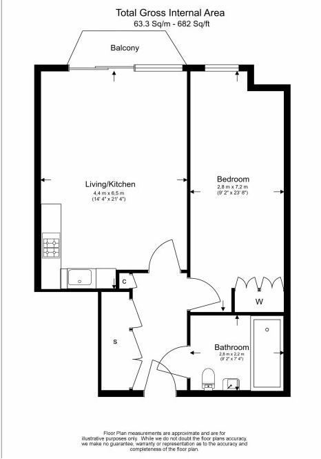 1  bedroom flat to rent in Harbour Avenue, Chelsea, SW10-Floorplan