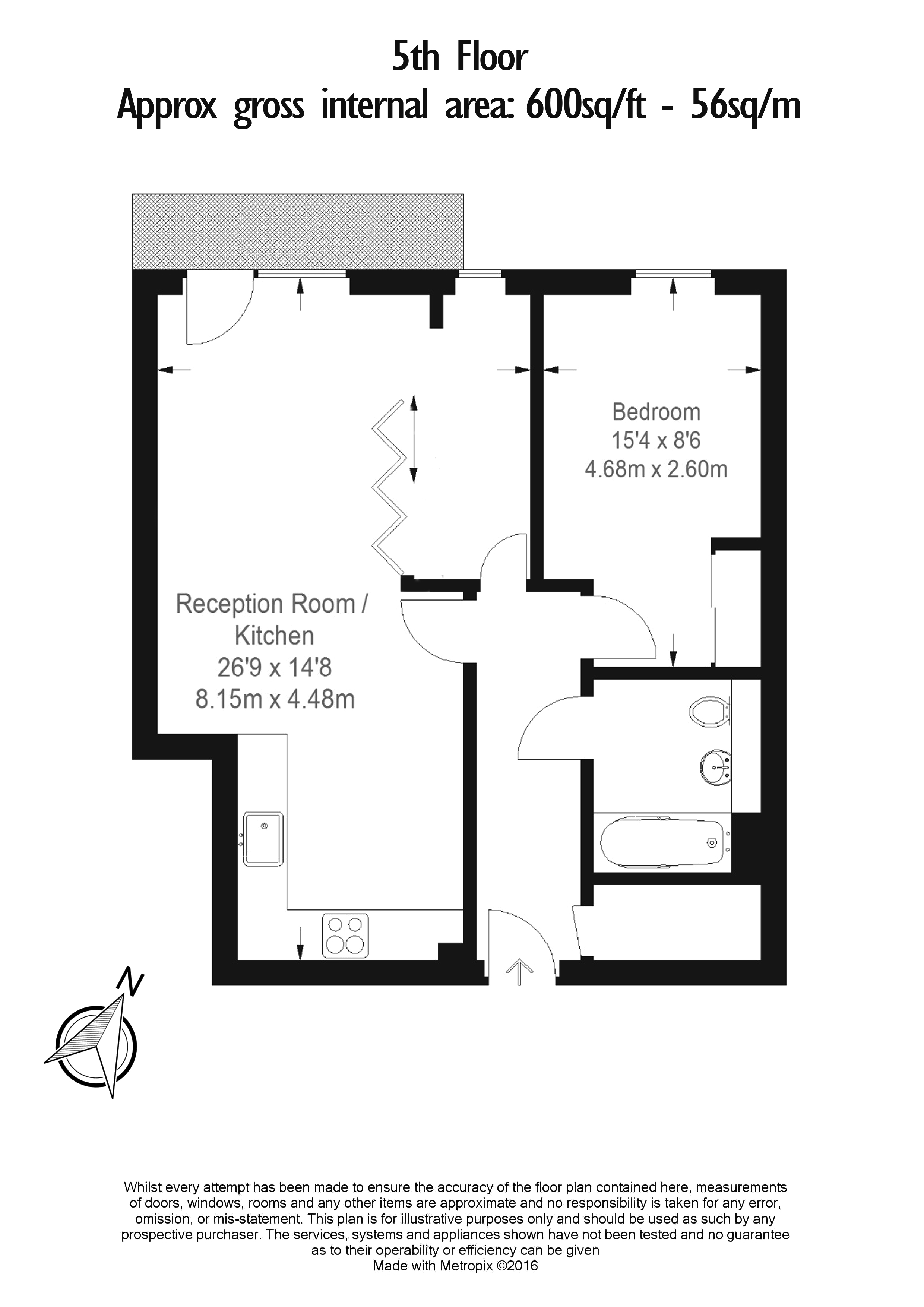 1  bedroom flat to rent in Gwynne Road, Battersea, SW11-Floorplan