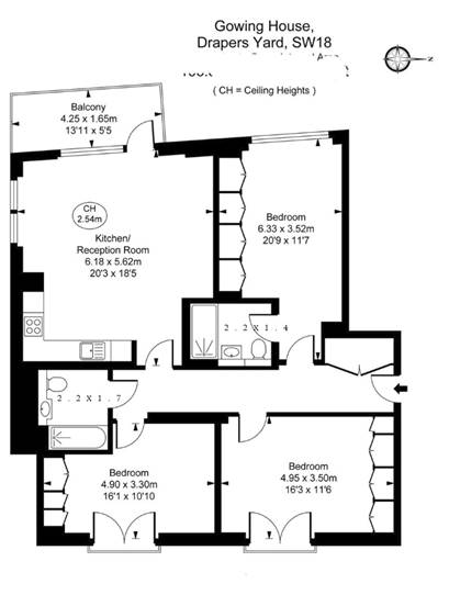 3 bedrooms flat to rent in Drapers Yard, Imperial Wharf, SW18-Floorplan