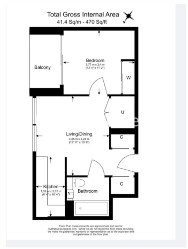 1 bedroom flat to rent in Hampton House, Kings Park Road, SW6-Floorplan