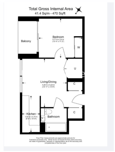 1  bedroom flat to rent in Hampton House, Kings Park Road, SW6-Floorplan