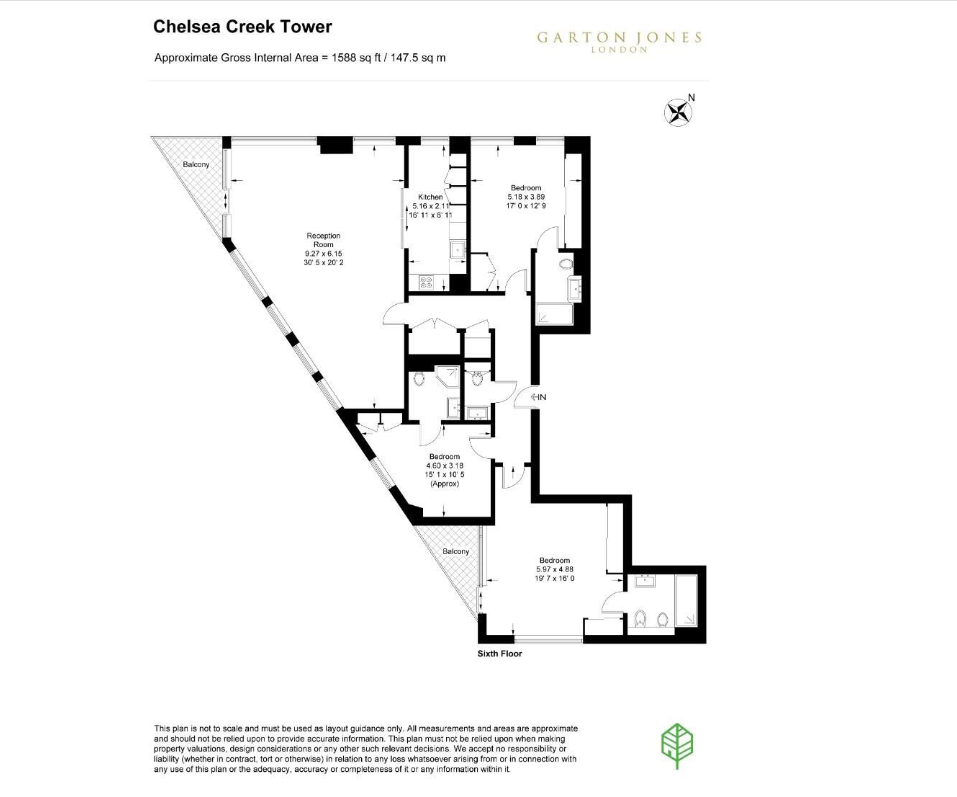 3  bedrooms flat to rent in Chelsea Creek Tower, 12 Park Street, SW6-Floorplan