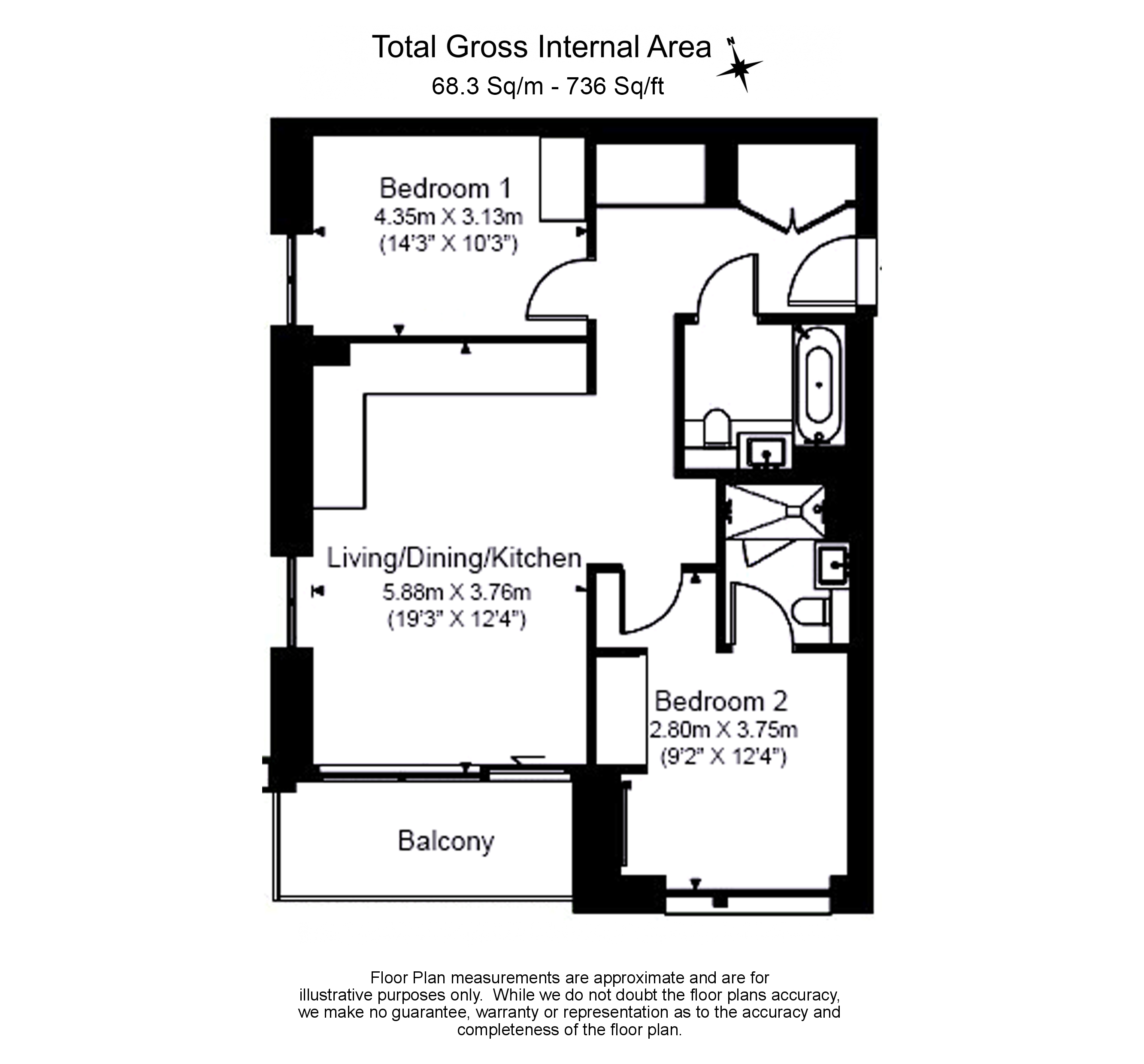 2  bedrooms flat to rent in Sands End Lane, Imperial Wharf, SW6-Floorplan