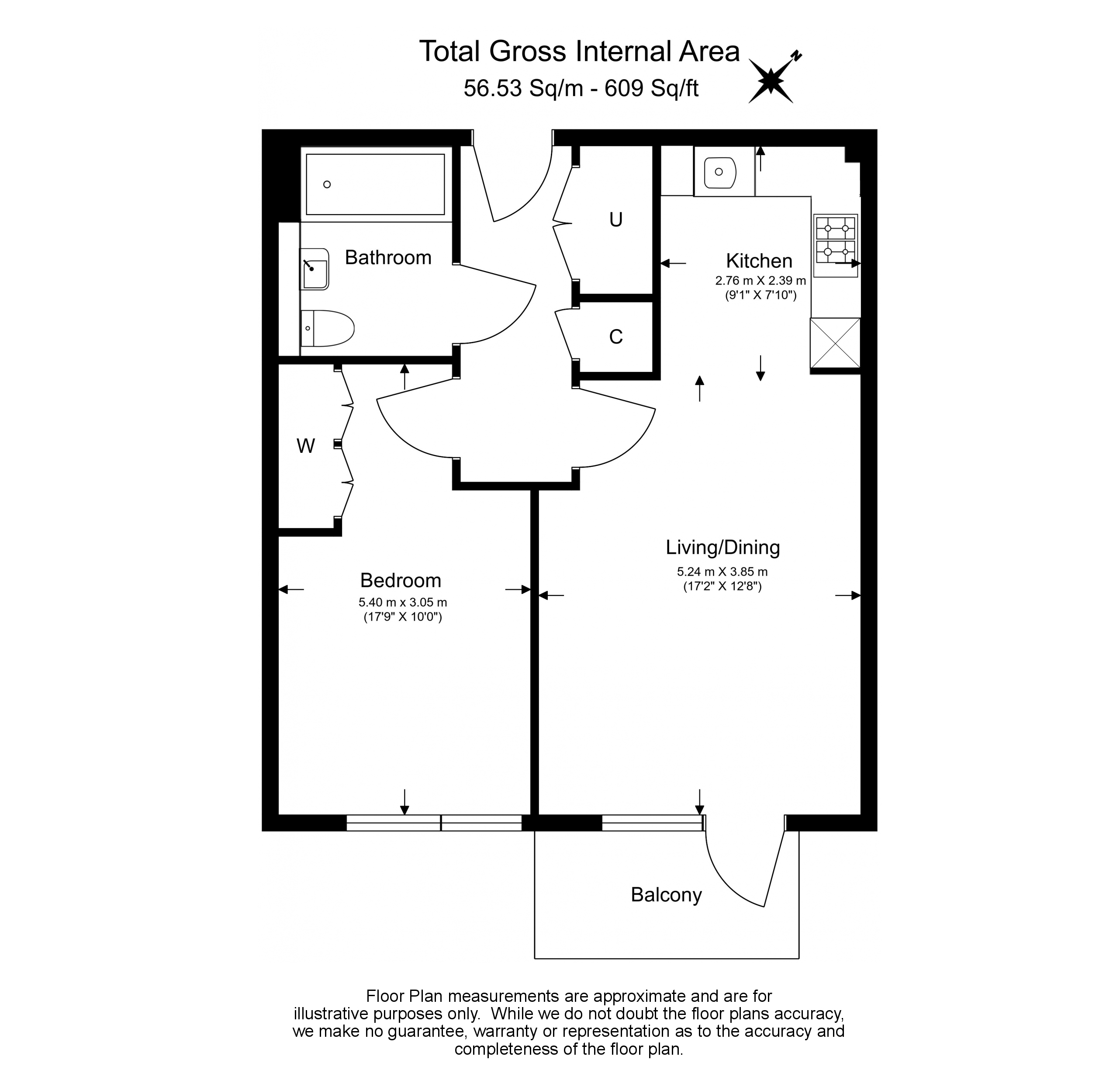 1  bedroom flat to rent in Westwood Building, Lockgate Road, SW6-Floorplan