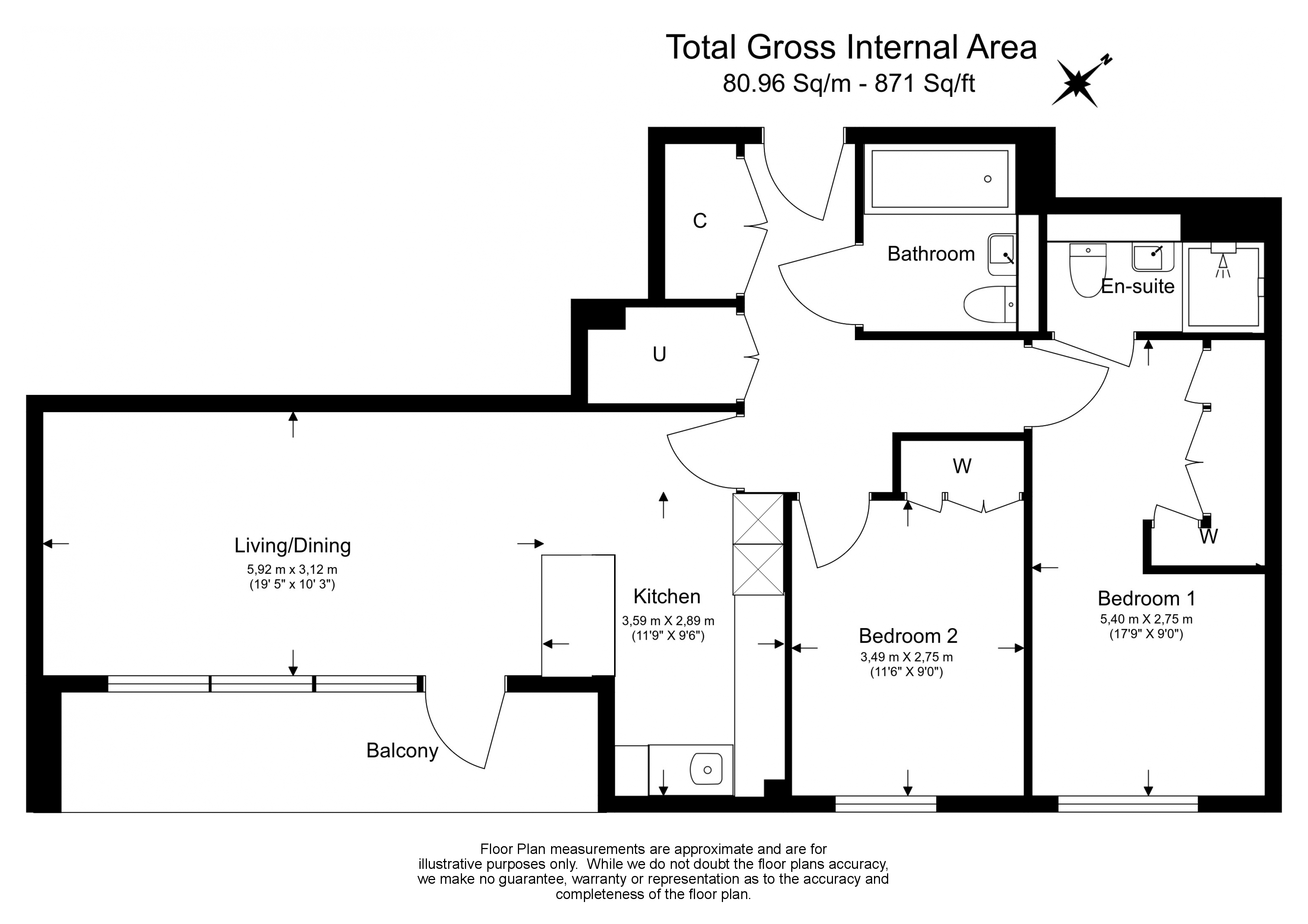 2  bedrooms flat to rent in Westwood House, Lockgate Road, SW6-Floorplan