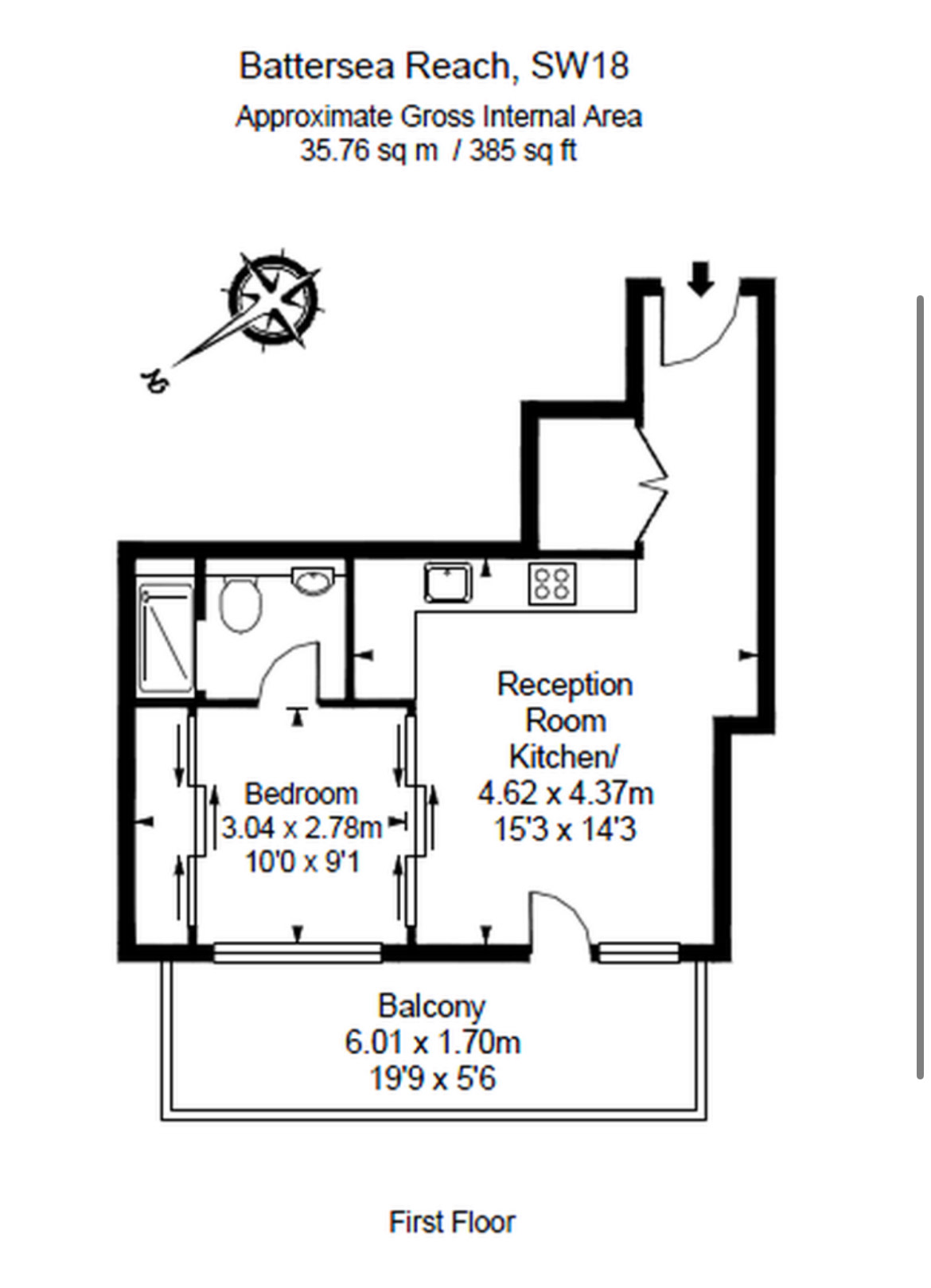 1  bedroom flat to rent in Flotilla House, Juniper Drive, SW18-Floorplan