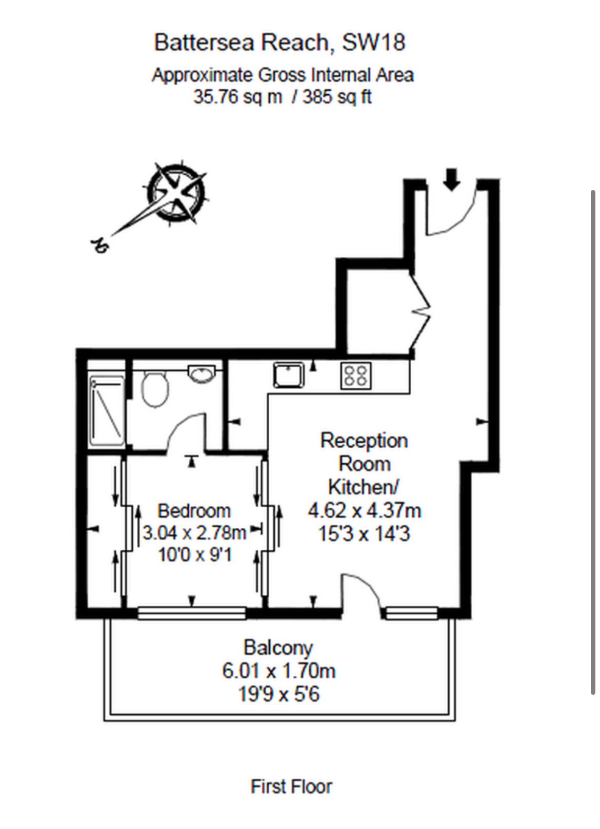 1 bedroom flat to rent in Flotilla House, Juniper Drive, SW18-Floorplan