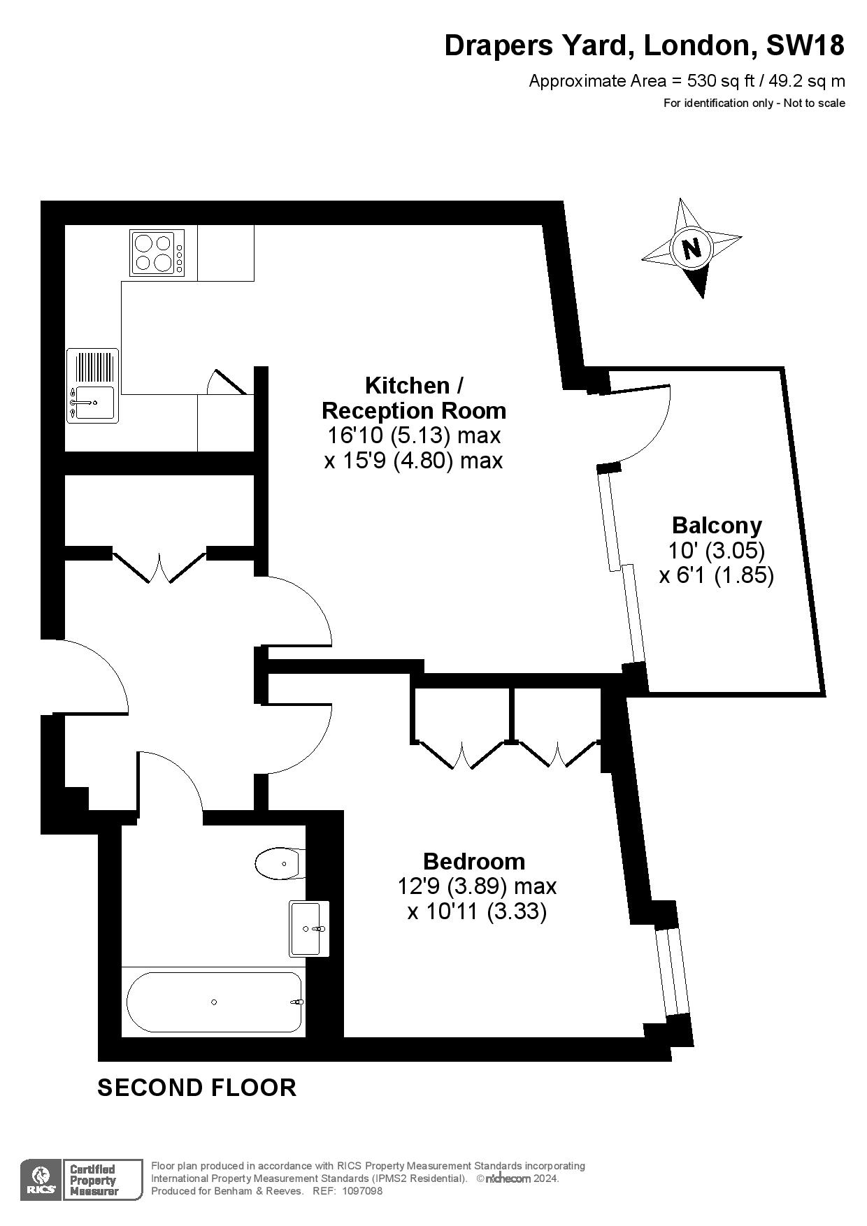 1 bedroom flat to rent in Gowing House, Drapers Yard, SW18-Floorplan