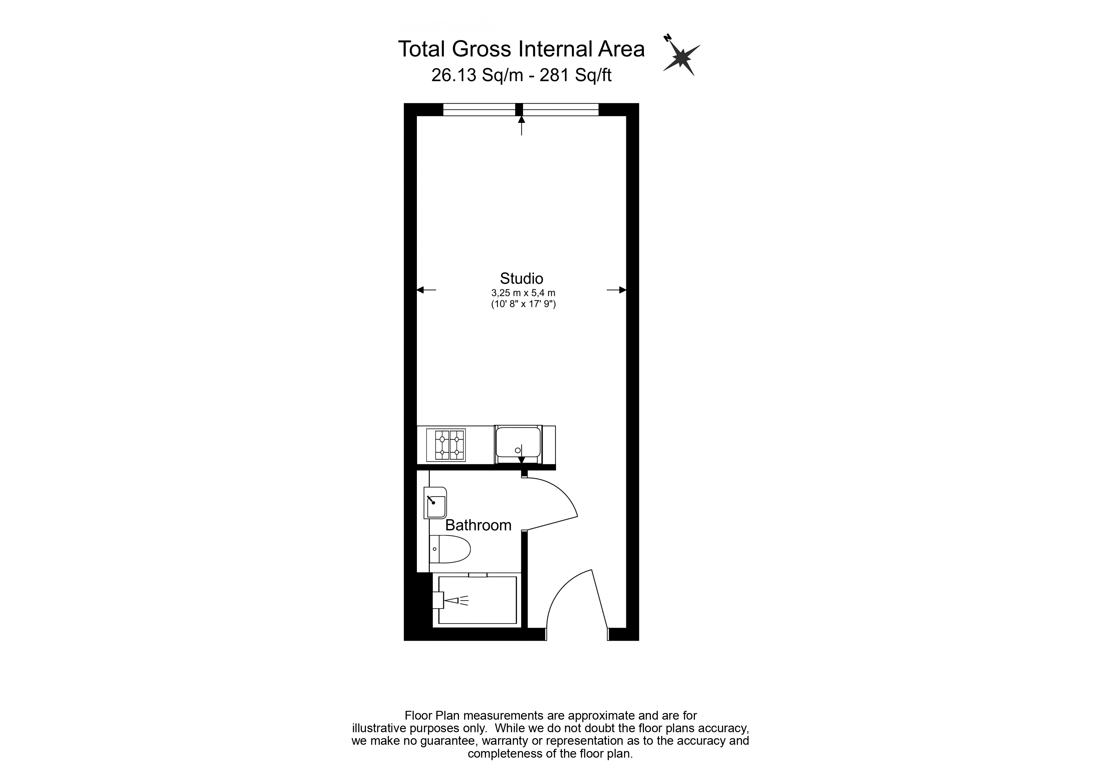 Studio flat to rent in Compass House, Park Street, SW6-Floorplan