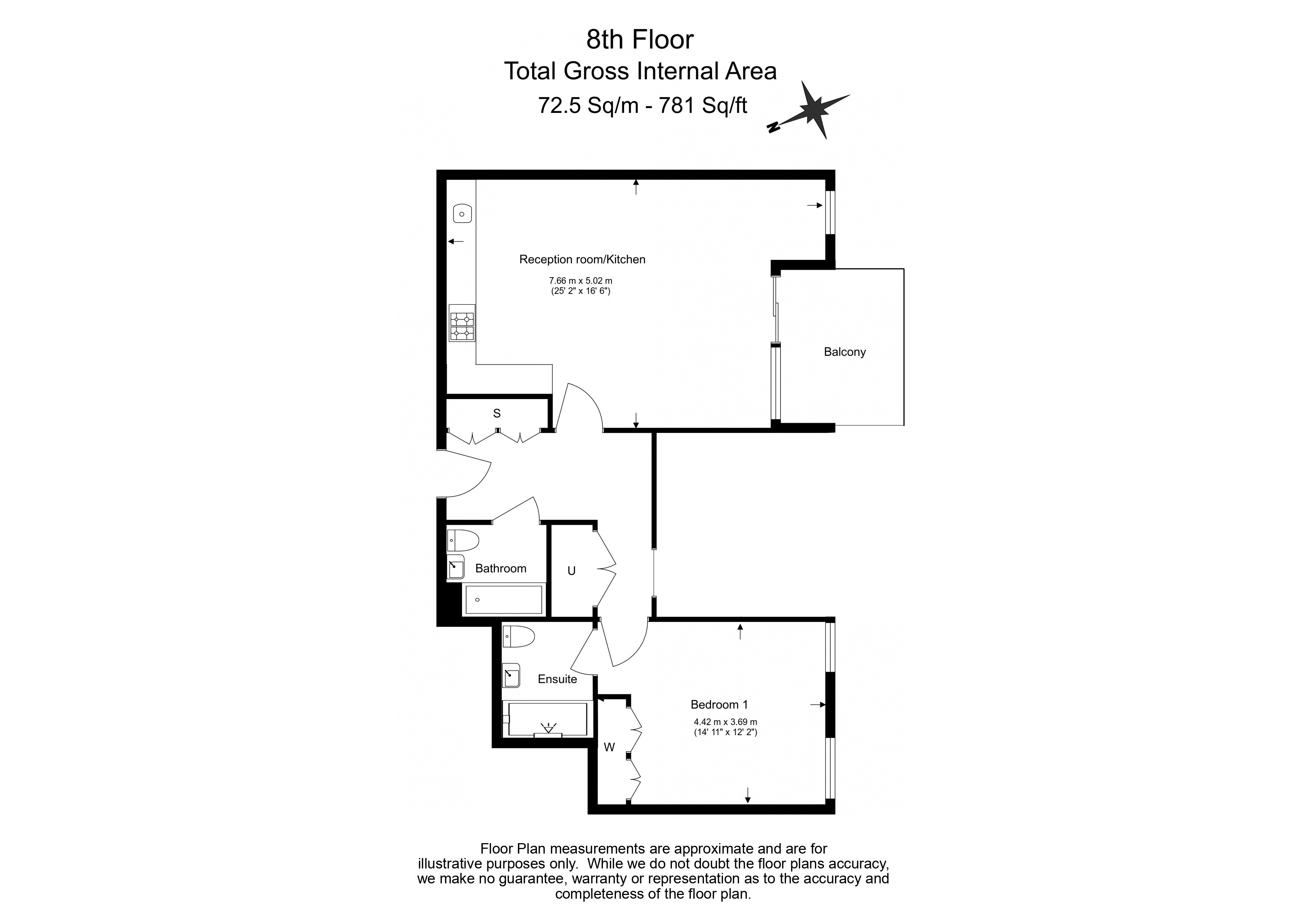 1  bedroom flat to rent in Westbourne Apartments, Central Avenue, SW6-Floorplan