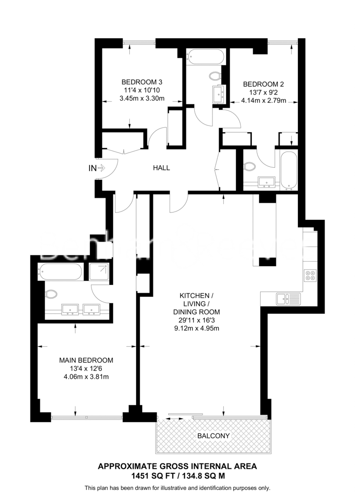 3  bedrooms flat to rent in Chartwell House, Waterfall drive, SW10-Floorplan