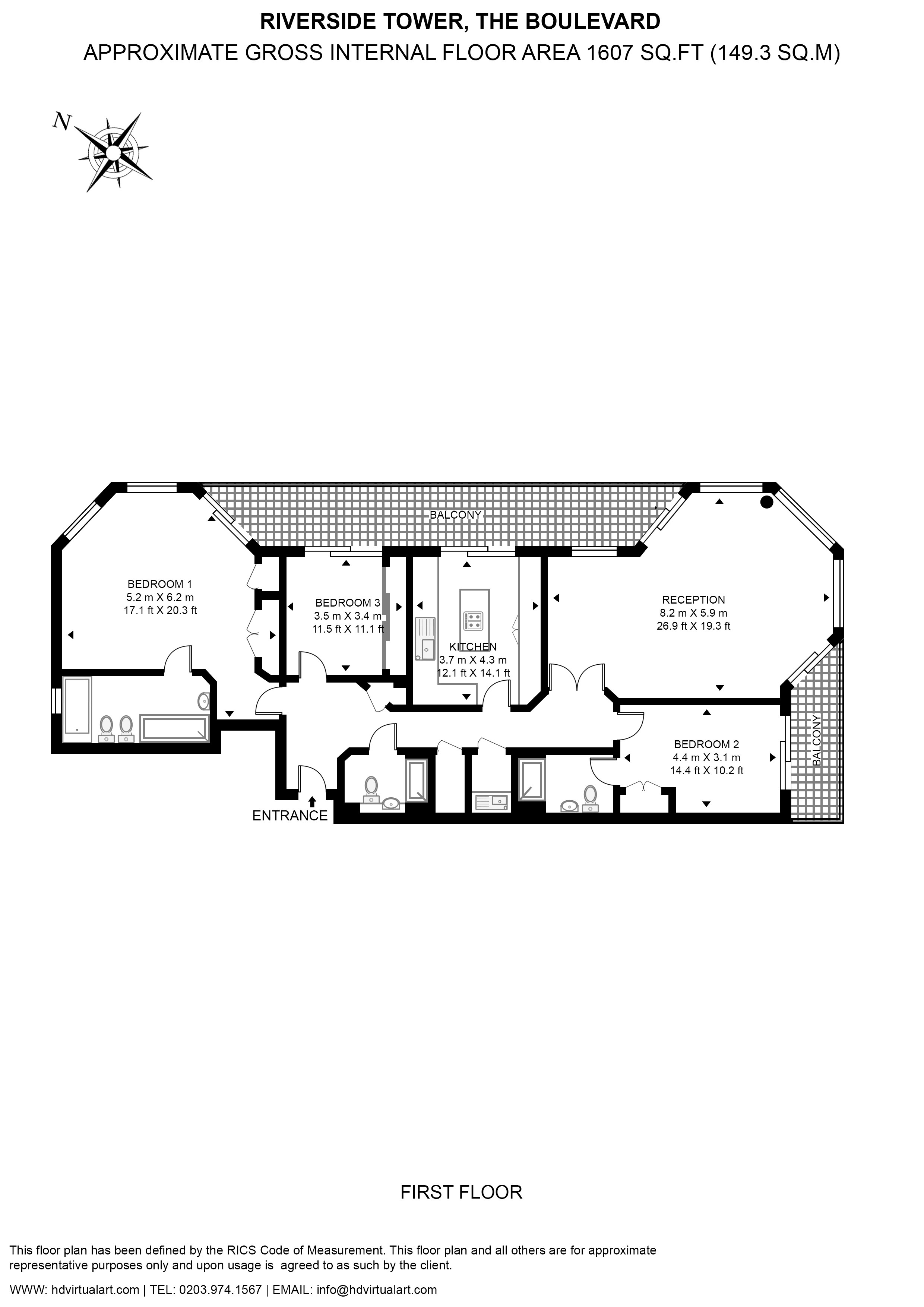 3  bedrooms flat to rent in Riverside Tower, Boulevard, SW6-Floorplan
