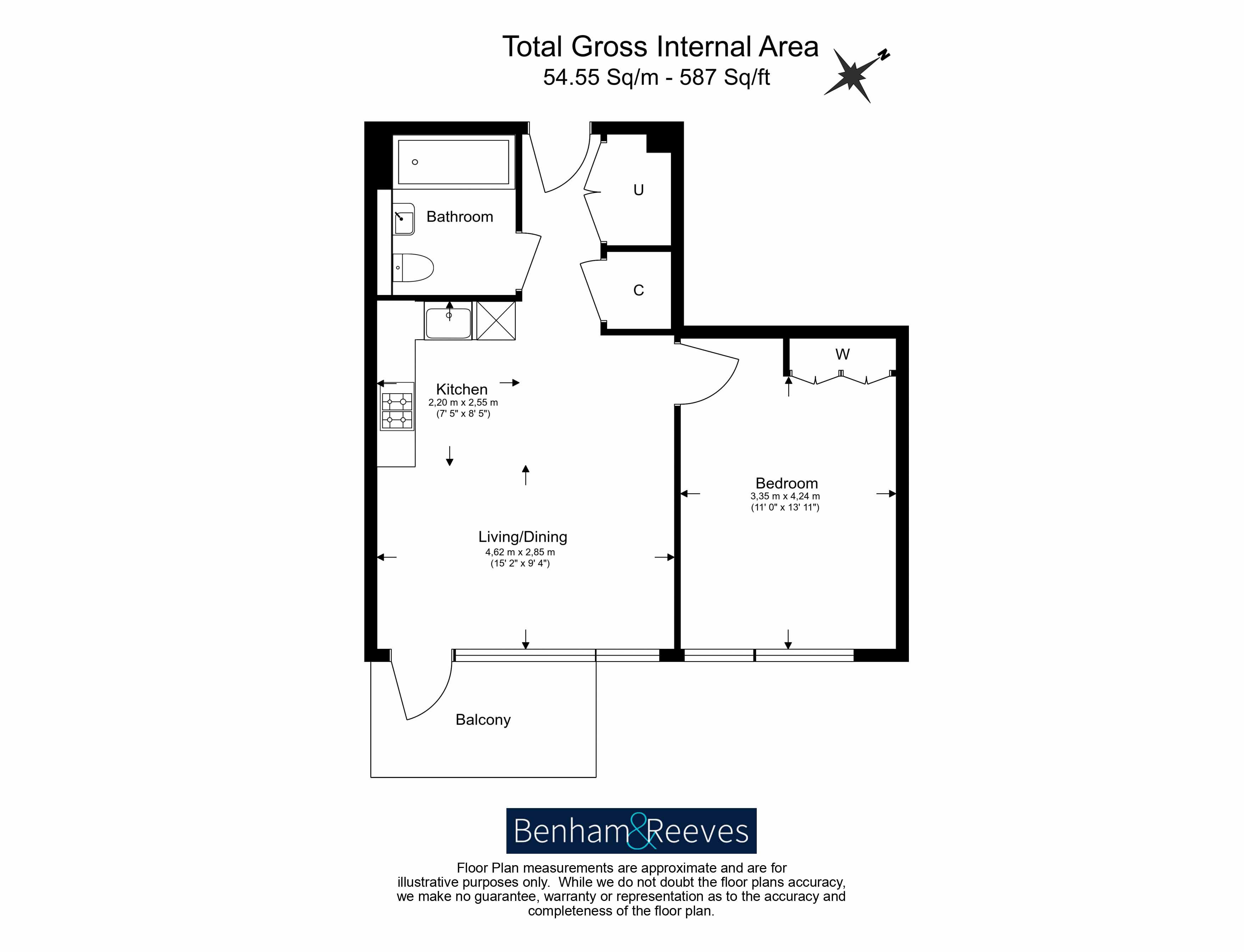 1  bedroom flat to rent in Savoy House, Lockgate Road, SW6-Floorplan