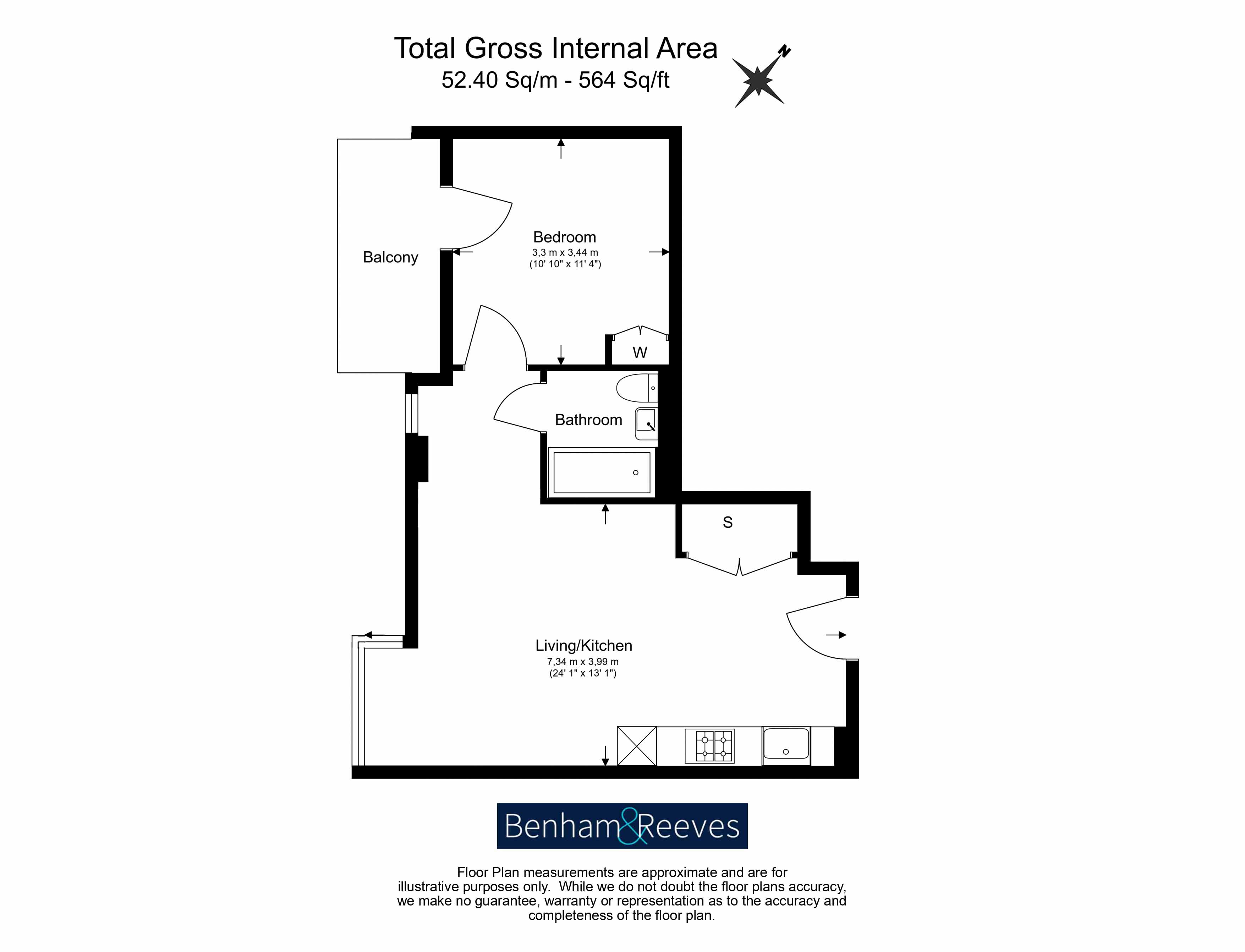 1  bedroom flat to rent in Coda Residences, York Place, SW11-Floorplan