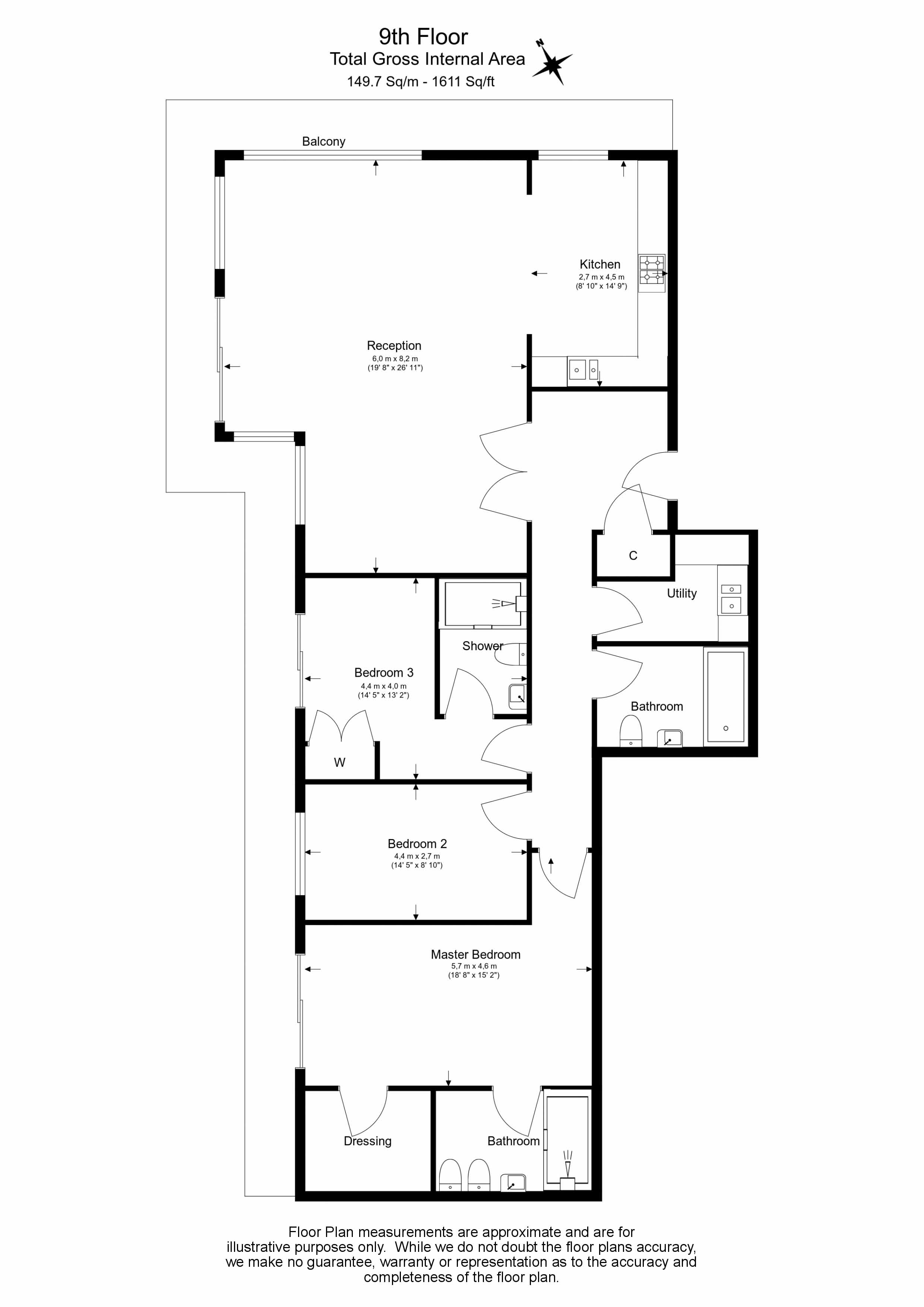 3 bedrooms flat to rent in Fountain House, The Boulevard, SW6-Floorplan