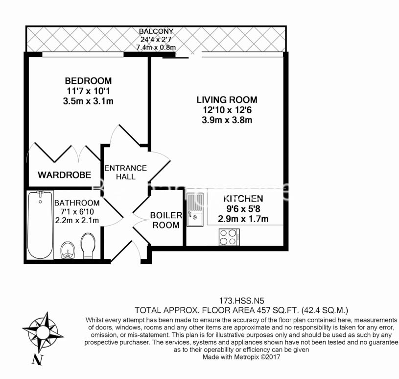 1  bedroom flat to rent in Highbury Stadium Square, Highbury, N5-Floorplan