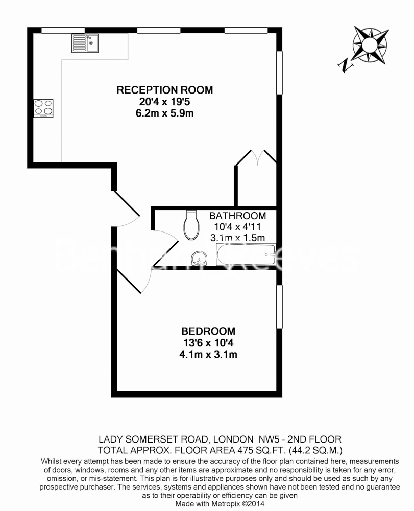 1  bedroom flat to rent in Lady Somerset Road, Highgate,NW5-Floorplan