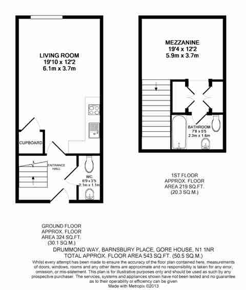 1  bedroom flat to rent in Barnsbury Place, Islington, N1-Floorplan