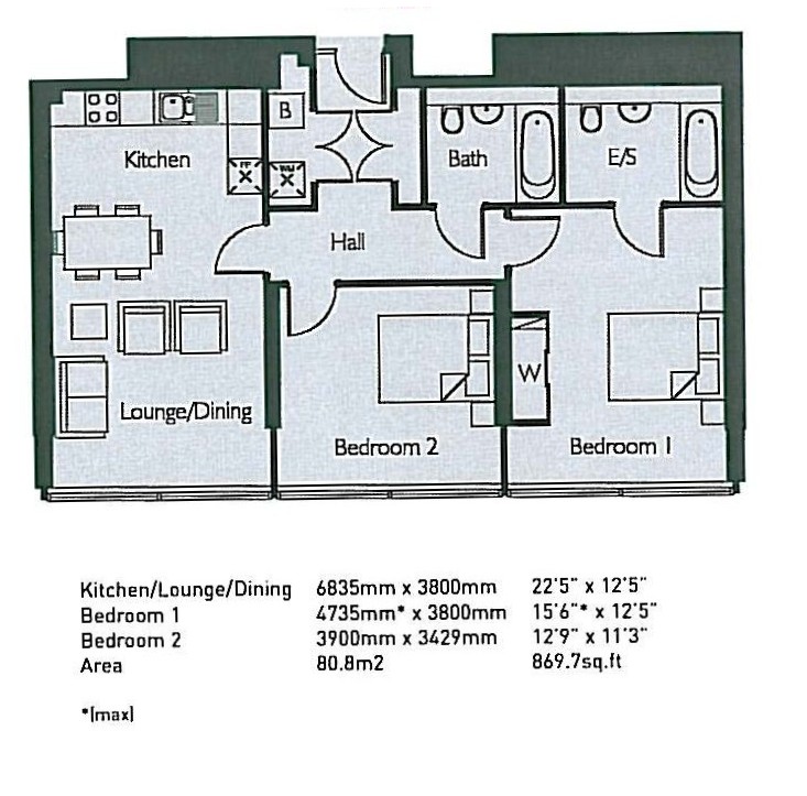 2 bedrooms flat to rent in Highbury Stadium Square, Highbury, N5-Floorplan