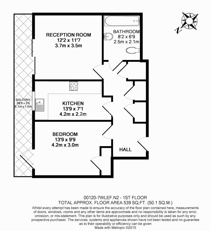 1  bedroom flat to rent in Lankaster Gardens, Highgate, N2-Floorplan