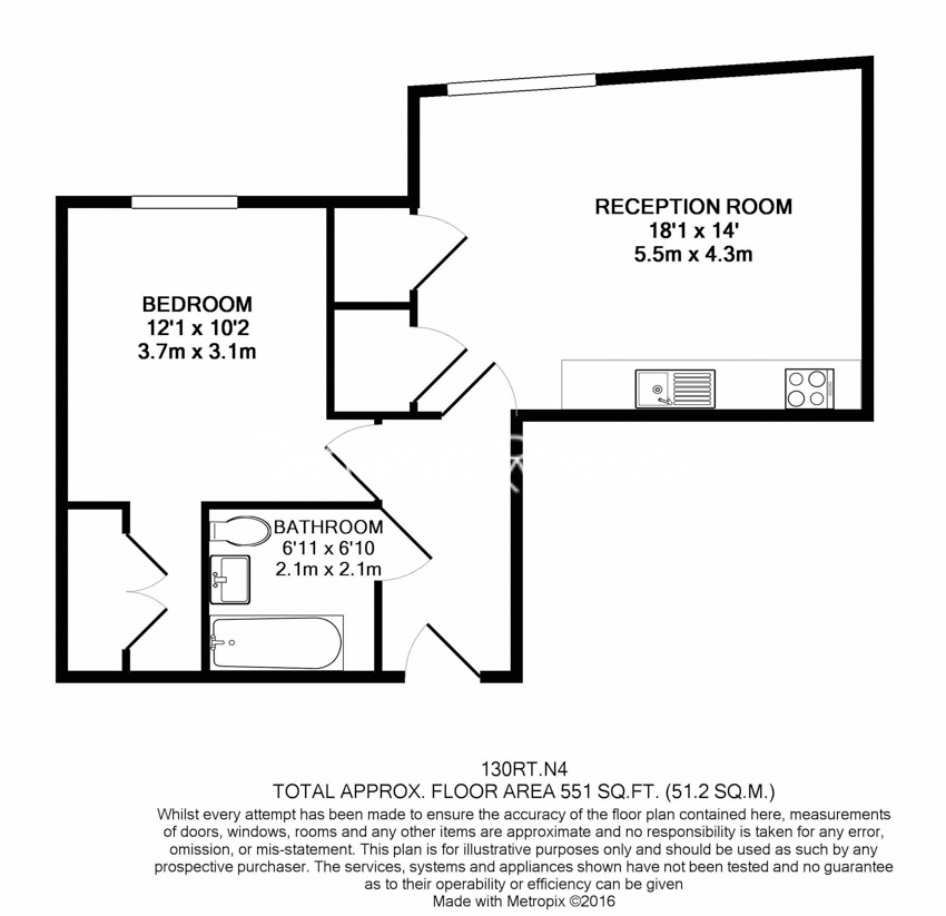 1  bedroom flat to rent in Residence Tower, Woodberry Grove, N4-Floorplan