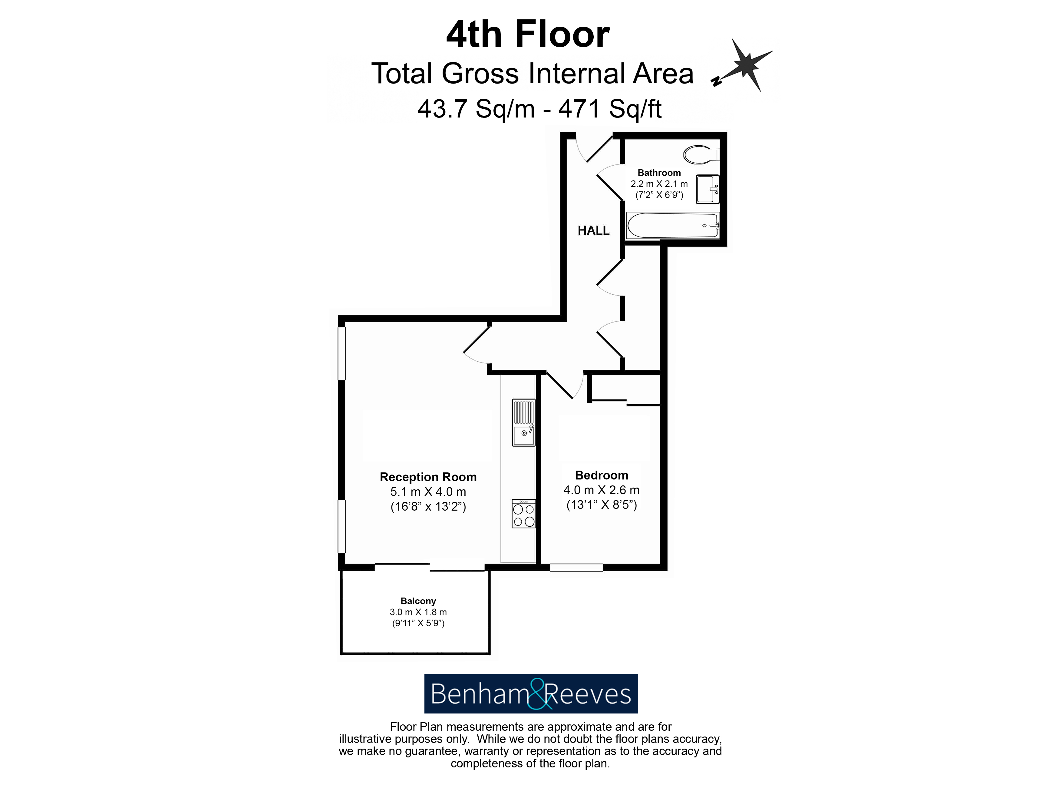 1  bedroom flat to rent in Residence Tower, Woodberry Grove, N4-Floorplan