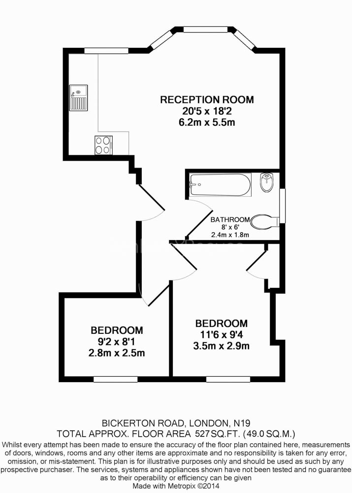2  bedrooms flat to rent in Bickerton Road, Archway, N19-Floorplan