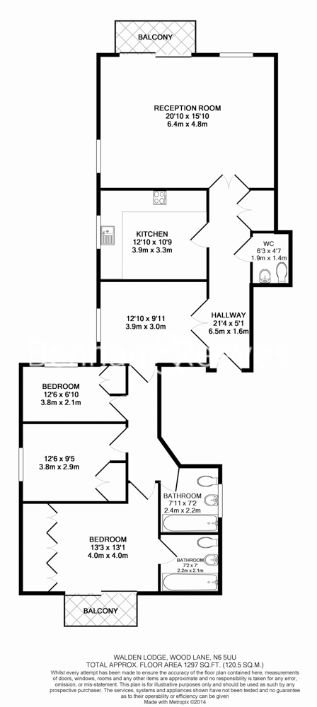 3  bedrooms flat to rent in Wood Lane, Highgate, N6-Floorplan