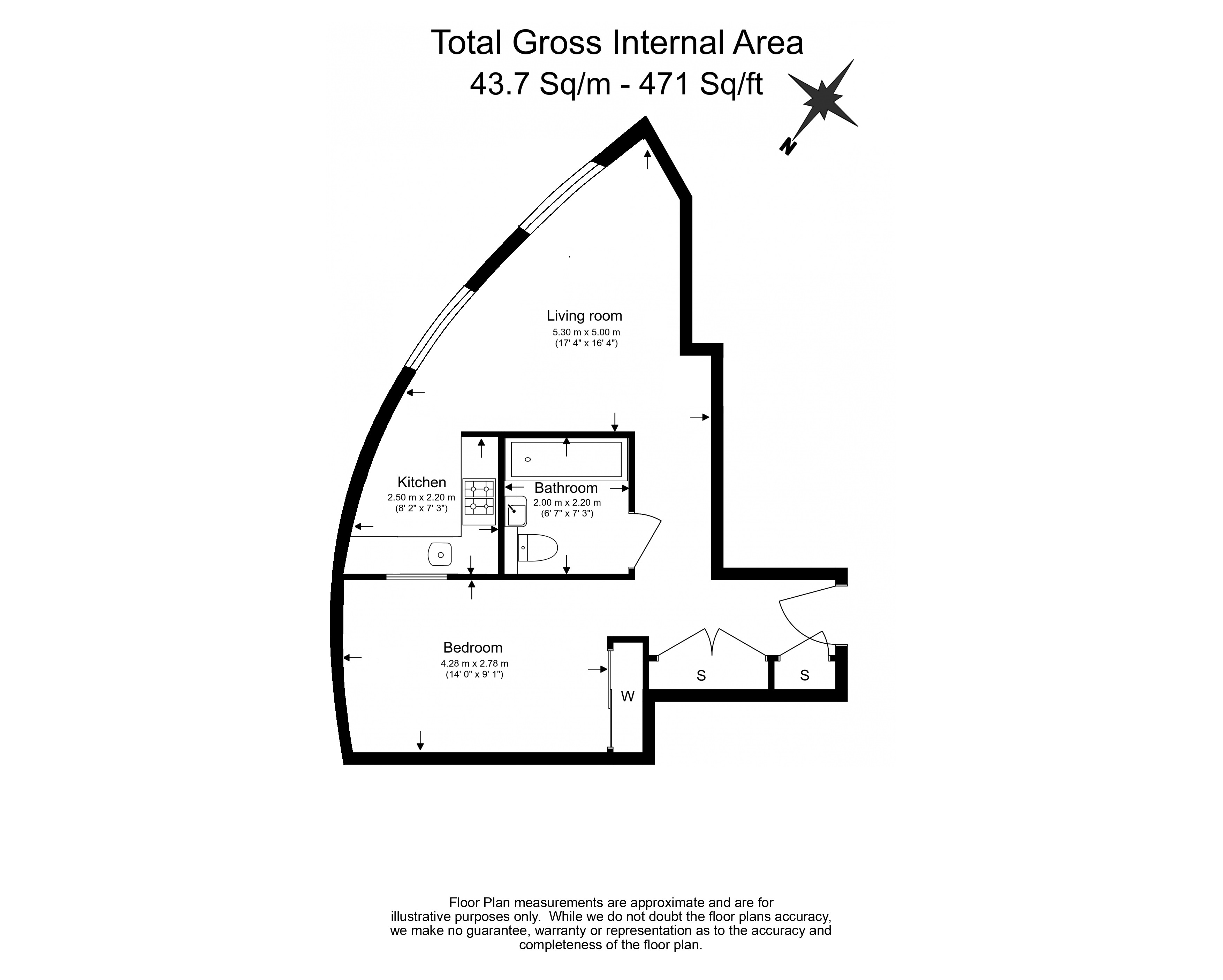 1  bedroom flat to rent in Gillespie Court, Queensland Terrace, N7-Floorplan