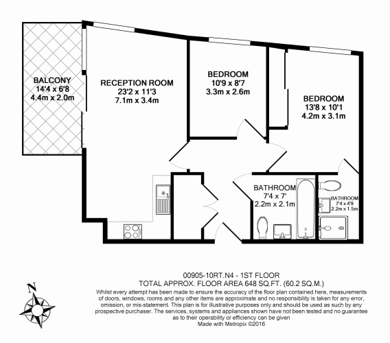 2 bedrooms flat to rent in Woodberry Grove, Highgate, N4-Floorplan