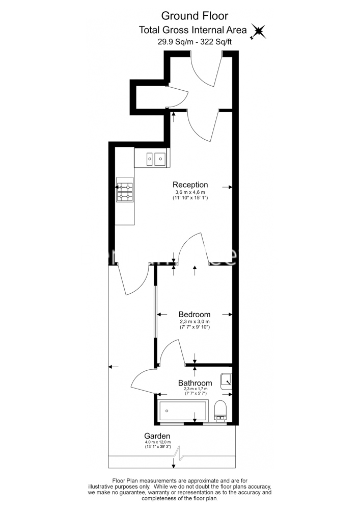 Studio flat to rent in Langdon Park Road, Highgate, N6-Floorplan