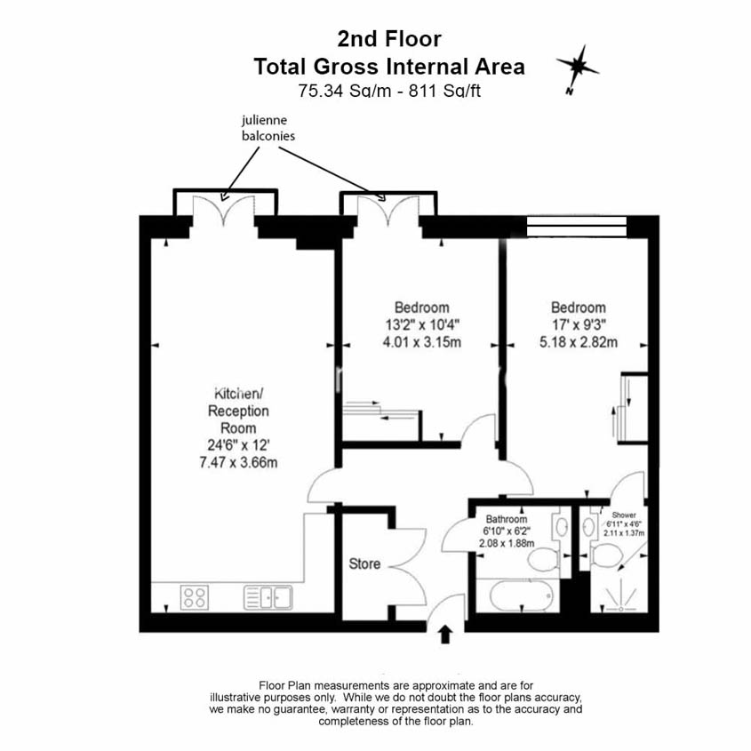 2  bedrooms flat to rent in Holloway Road, Islington, N7-Floorplan