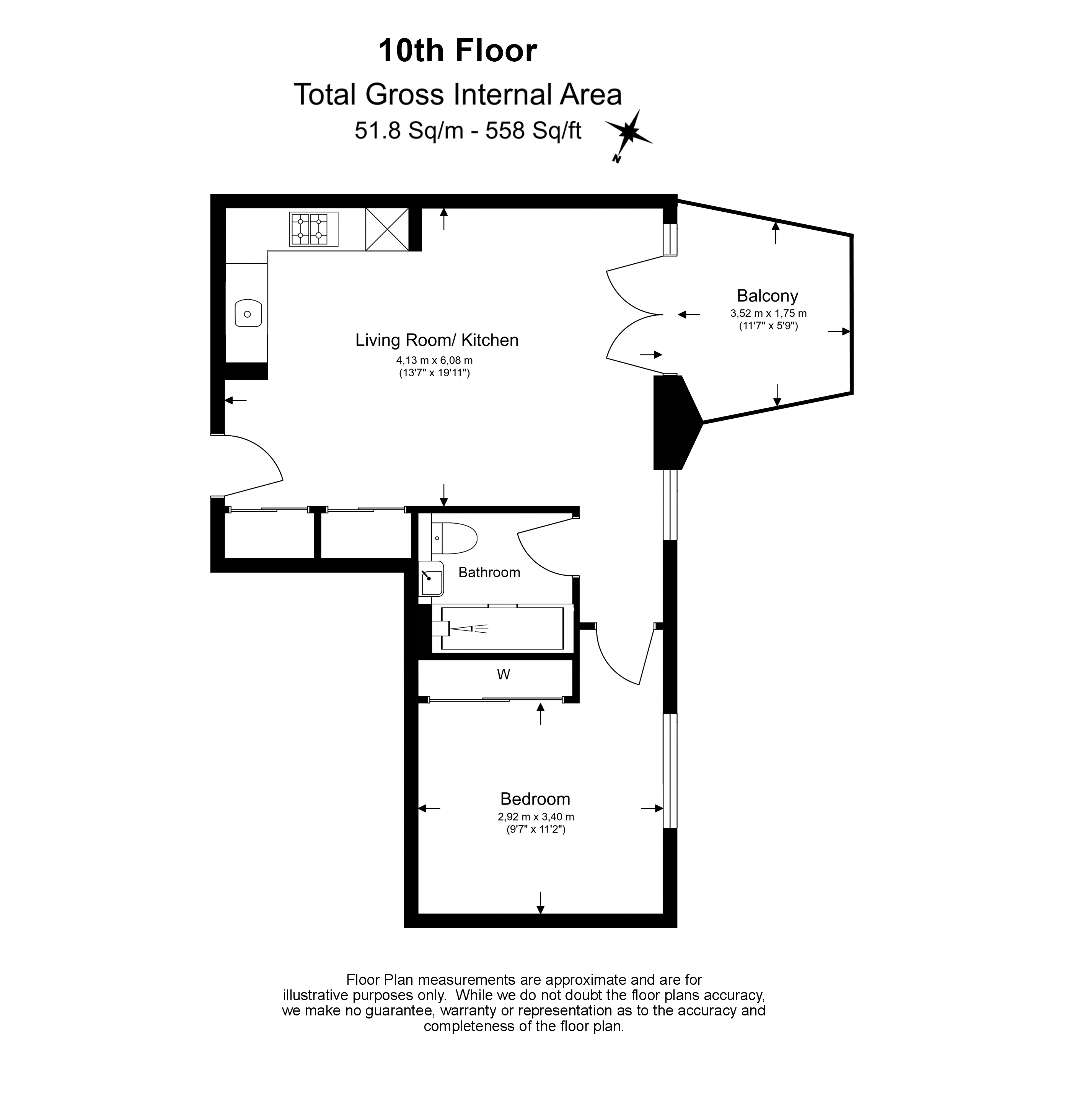 1  bedroom flat to rent in Ashley Road, Tottenham Hale, N17-Floorplan