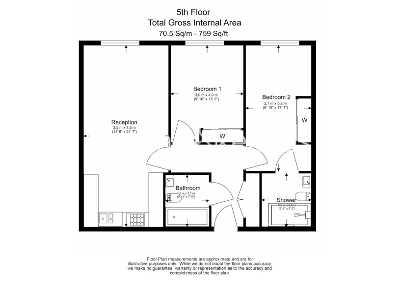 2  bedrooms flat to rent in Highbury Gardens, Holloway Road, N7-Floorplan