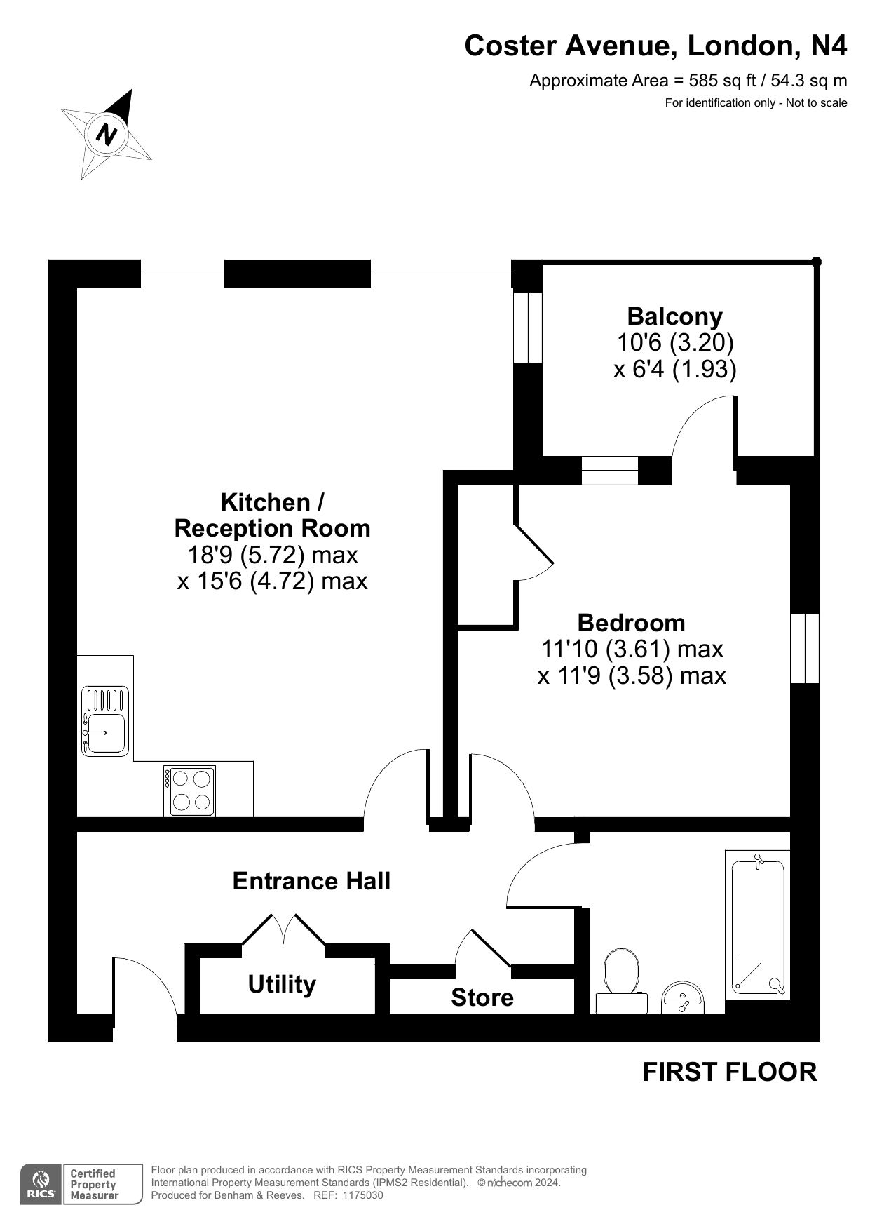 1  bedroom flat to rent in Hartingtons Court, Coster Avenue, N4-Floorplan