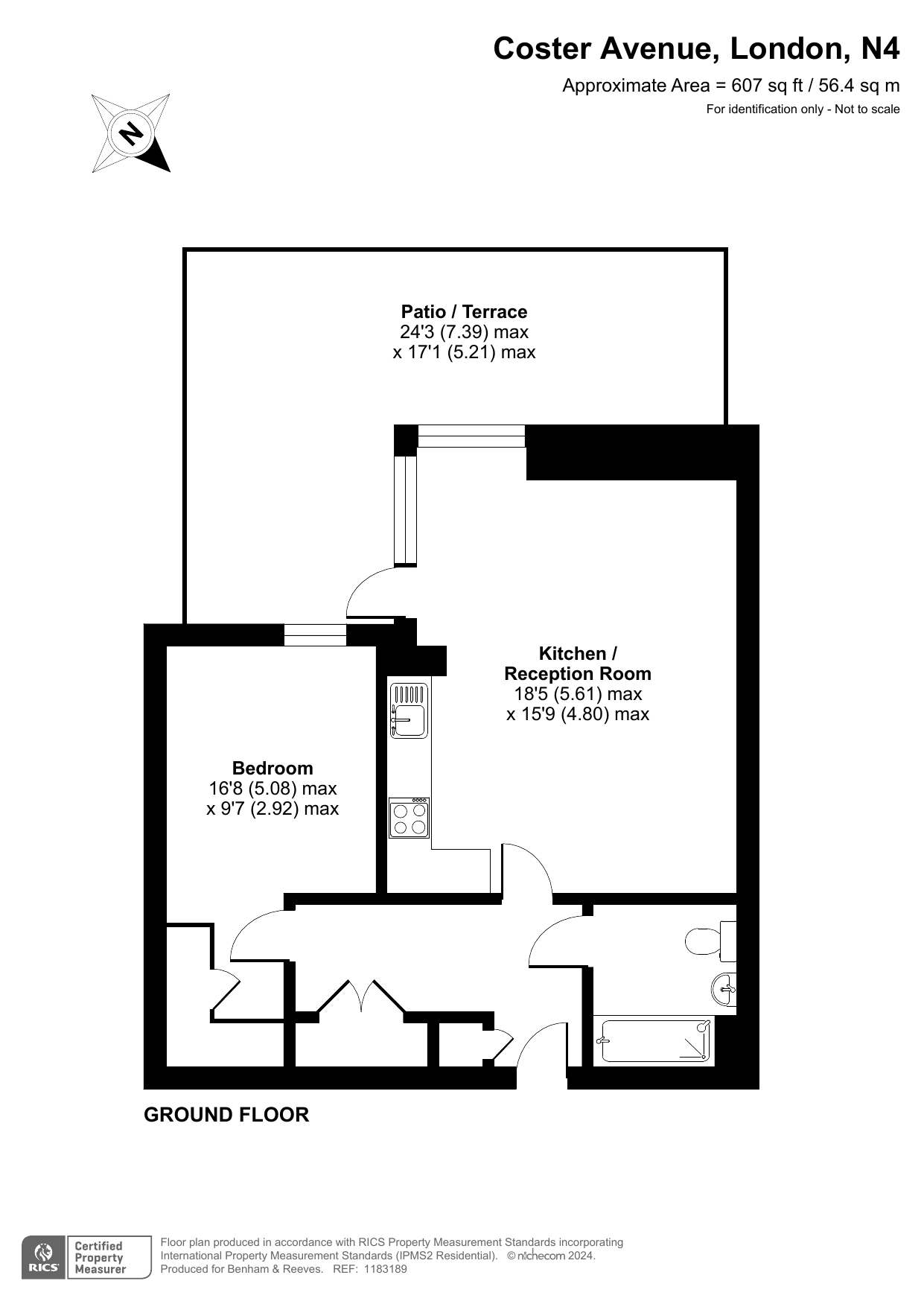 1  bedroom flat to rent in Coster Avenue, Highgate, N4-Floorplan