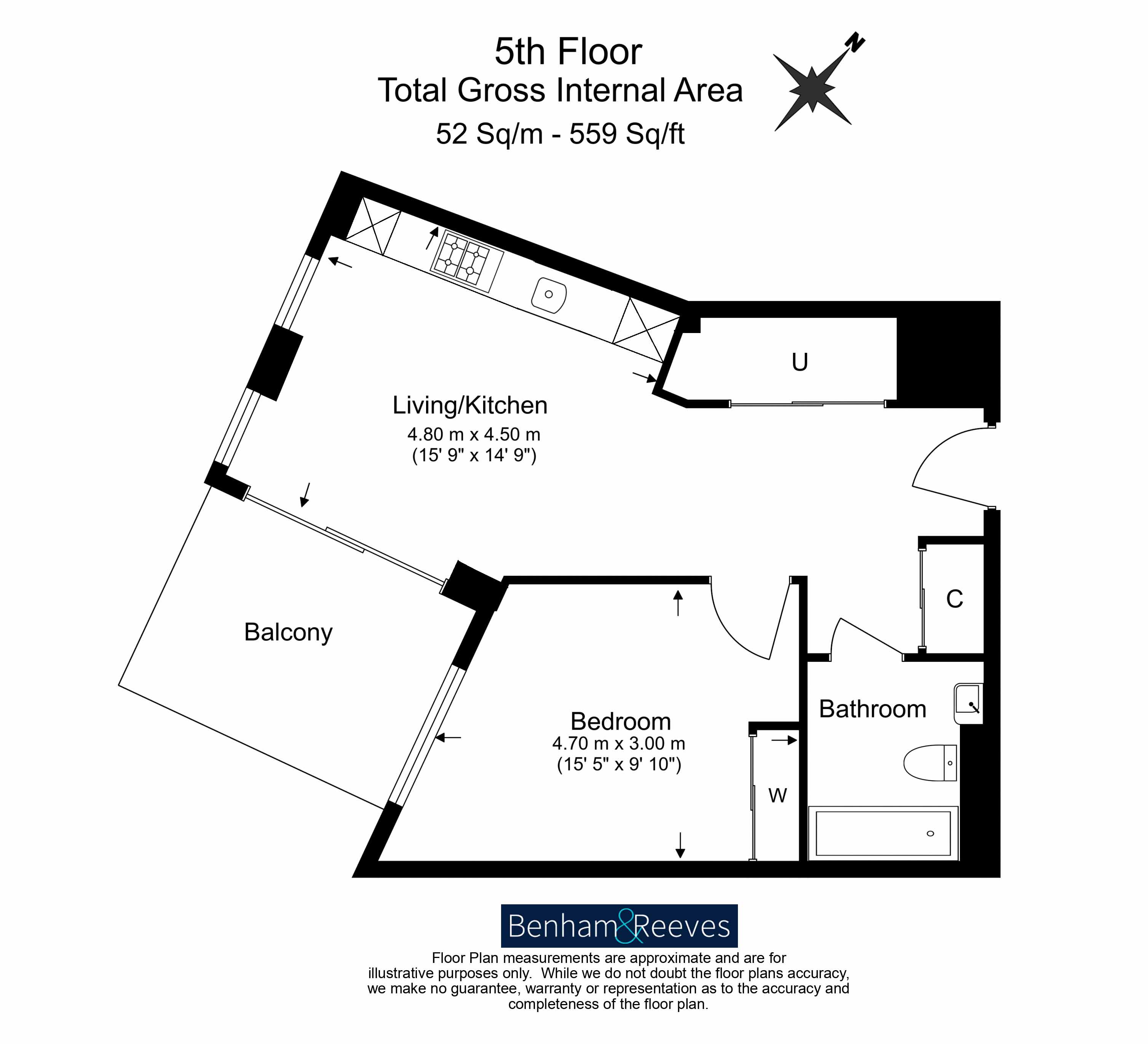 1  bedroom flat to rent in Coster Avenue, Woodberry Down, N4-Floorplan