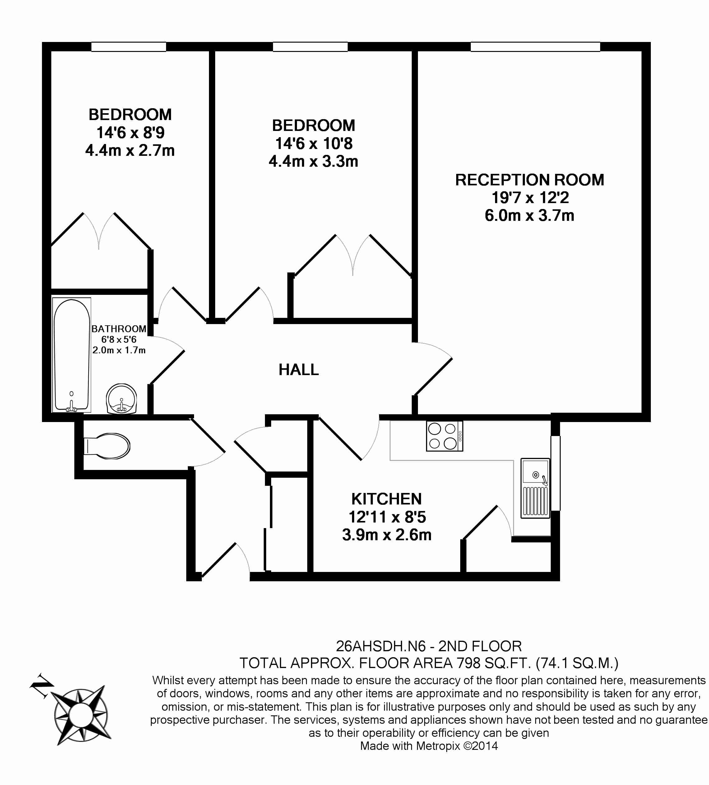2  bedrooms flat to rent in Stanhope Road, Highgate, N6-Floorplan