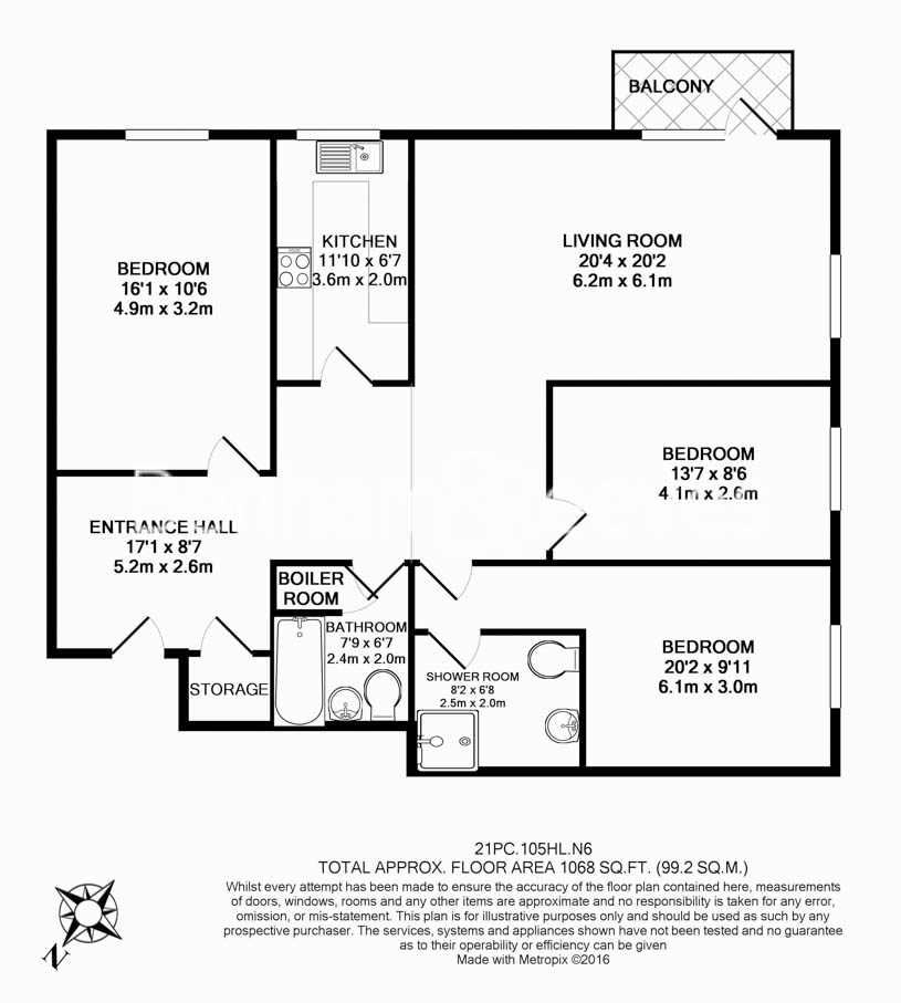 3 bedroom(s) flat to rent in Hornsey Lane, Highgate, N6-Floorplan