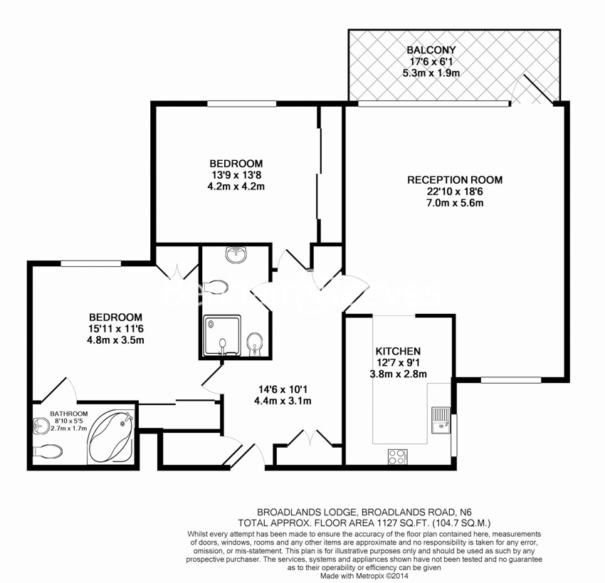 2 bedrooms flat to rent in Broadlands Lodge, Broadlands Road, N6-Floorplan