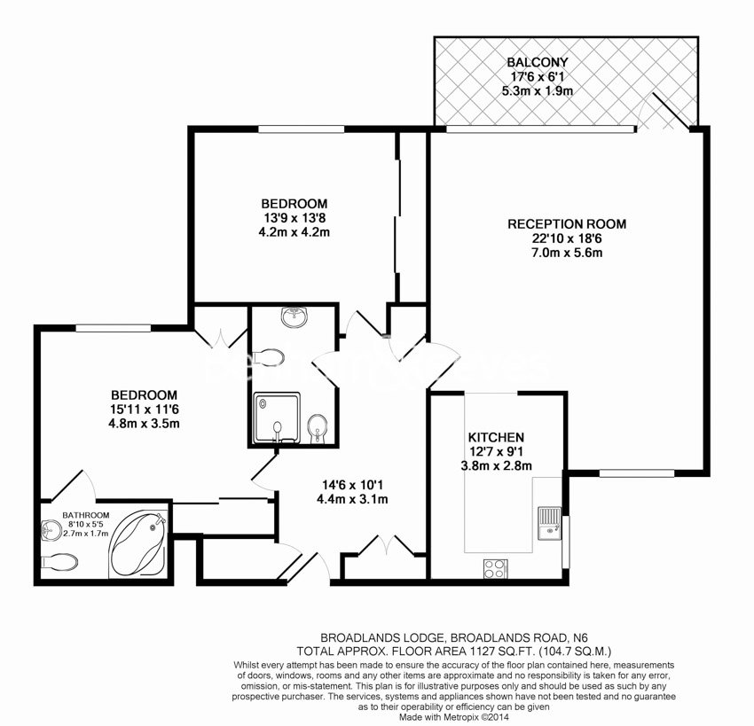 2  bedrooms flat to rent in Broadlands Lodge, Broadlands Road, N6-Floorplan