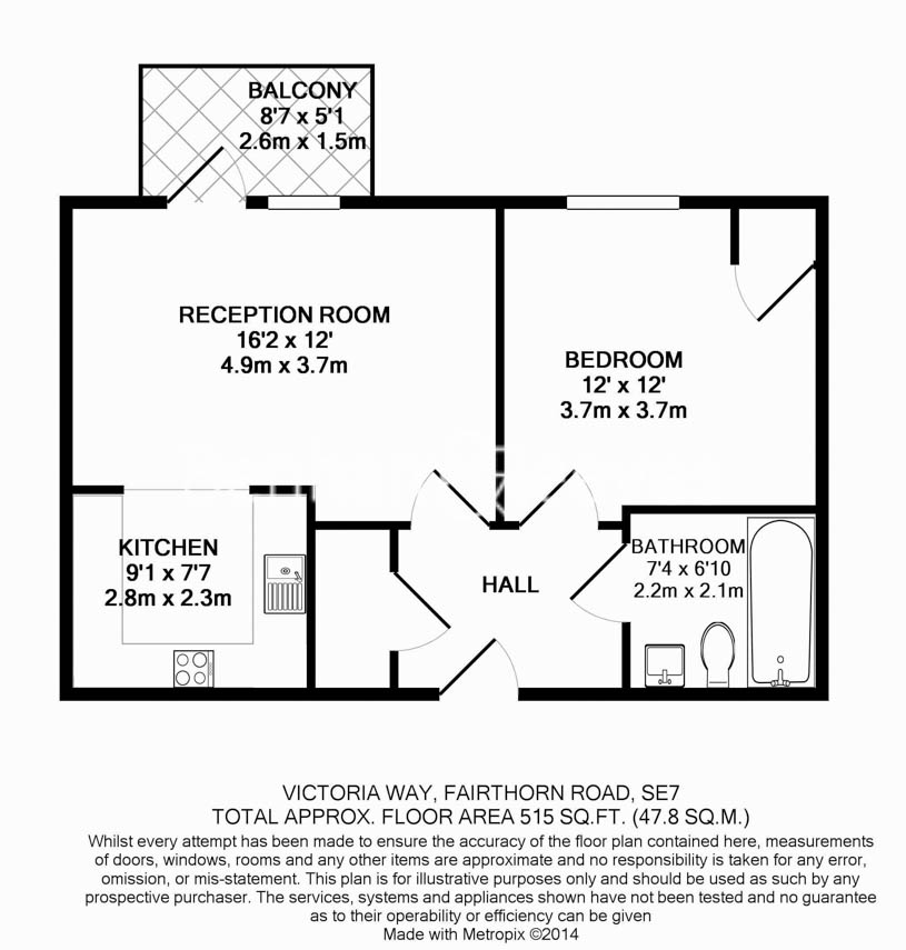 1  bedroom flat to rent in Victoria Way, Fairthorn Road, SE7-Floorplan