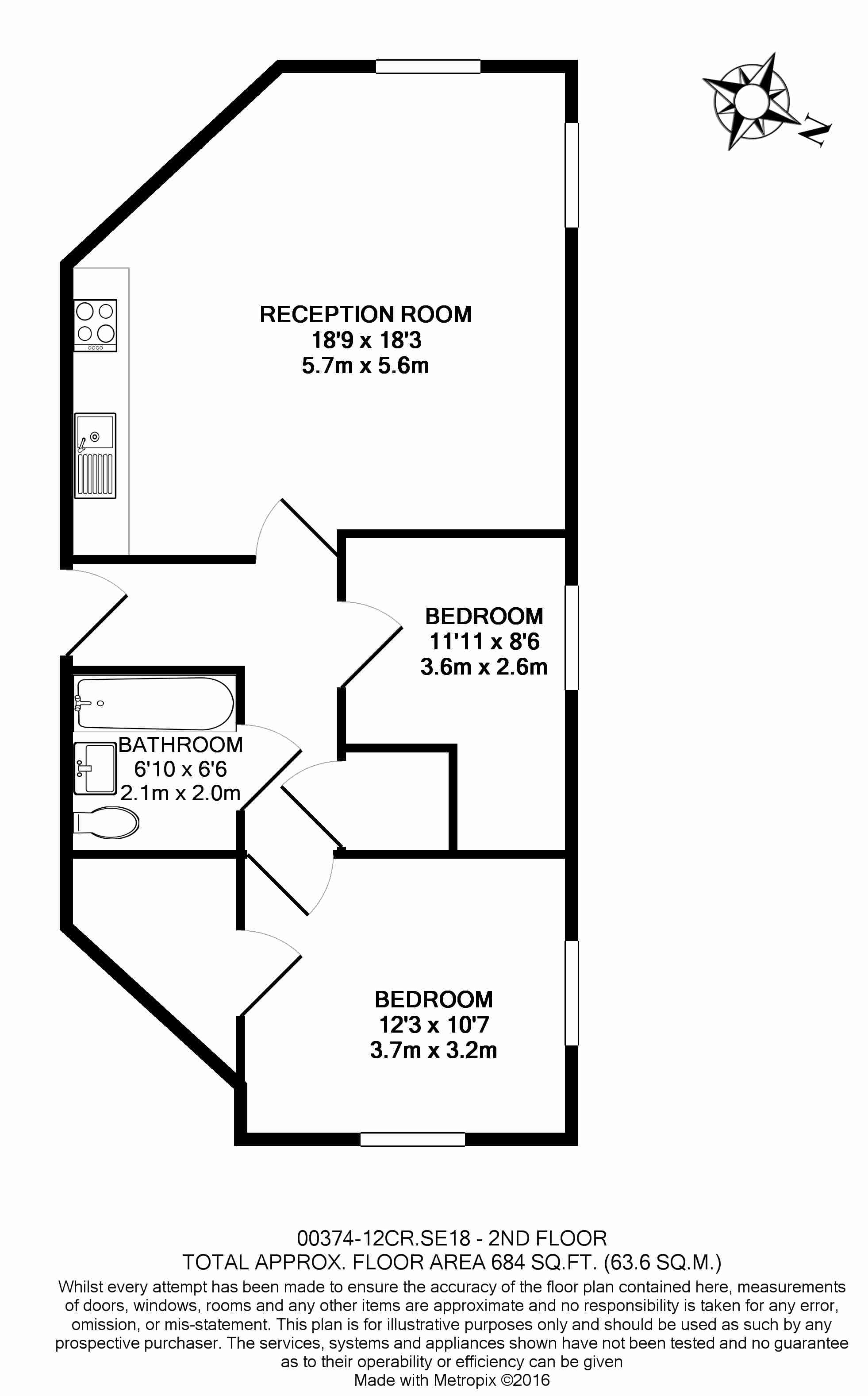 2  bedrooms flat to rent in Cadagon Road, Woolwich Arsenal, SE18-Floorplan