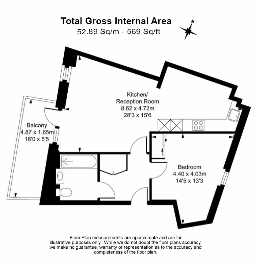 1  bedroom flat to rent in Woolwich High Street, Woolwich, SE18-Floorplan