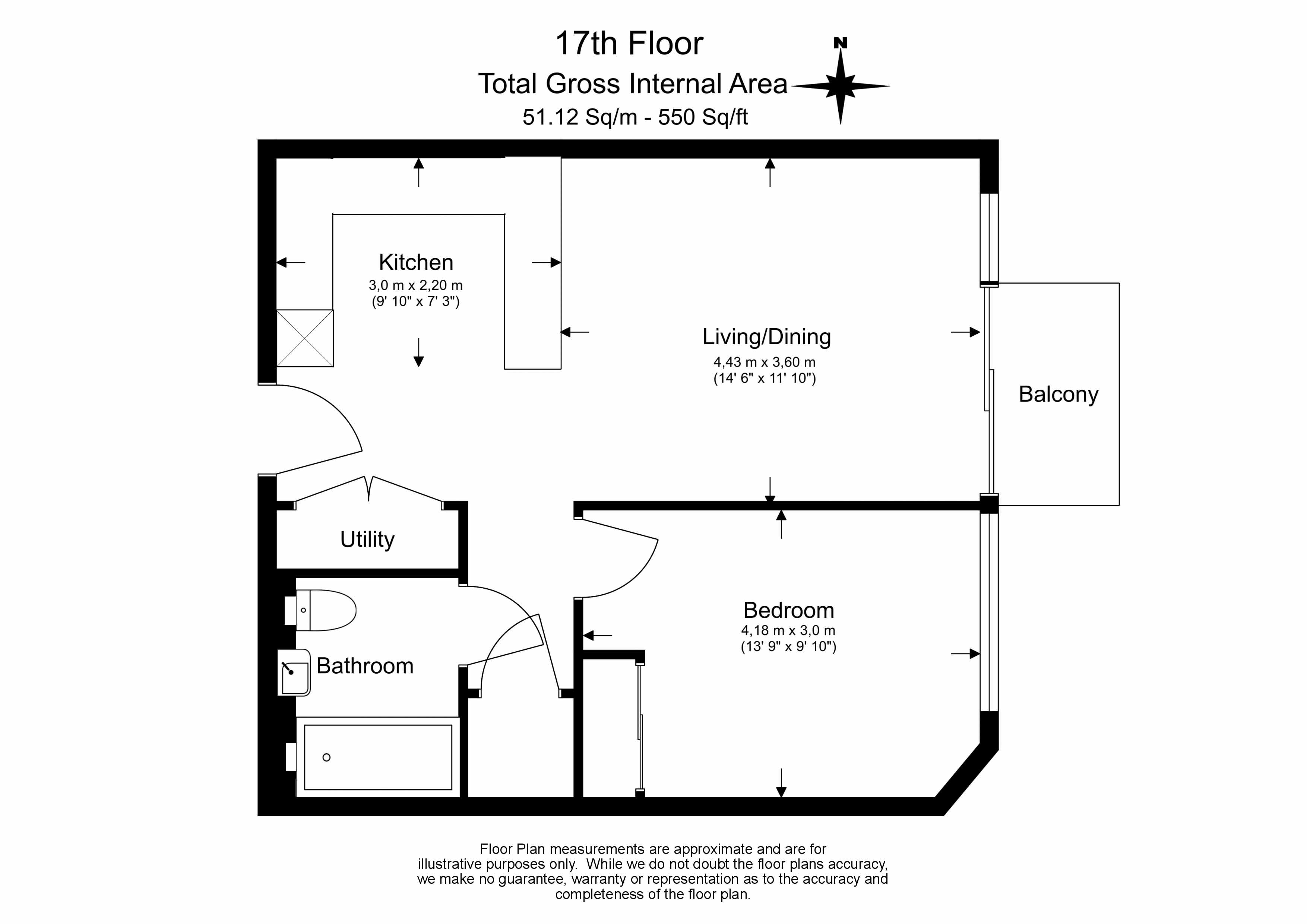 1  bedroom flat to rent in Duke of Wellington Avenue, Woolwich, SE18-Floorplan