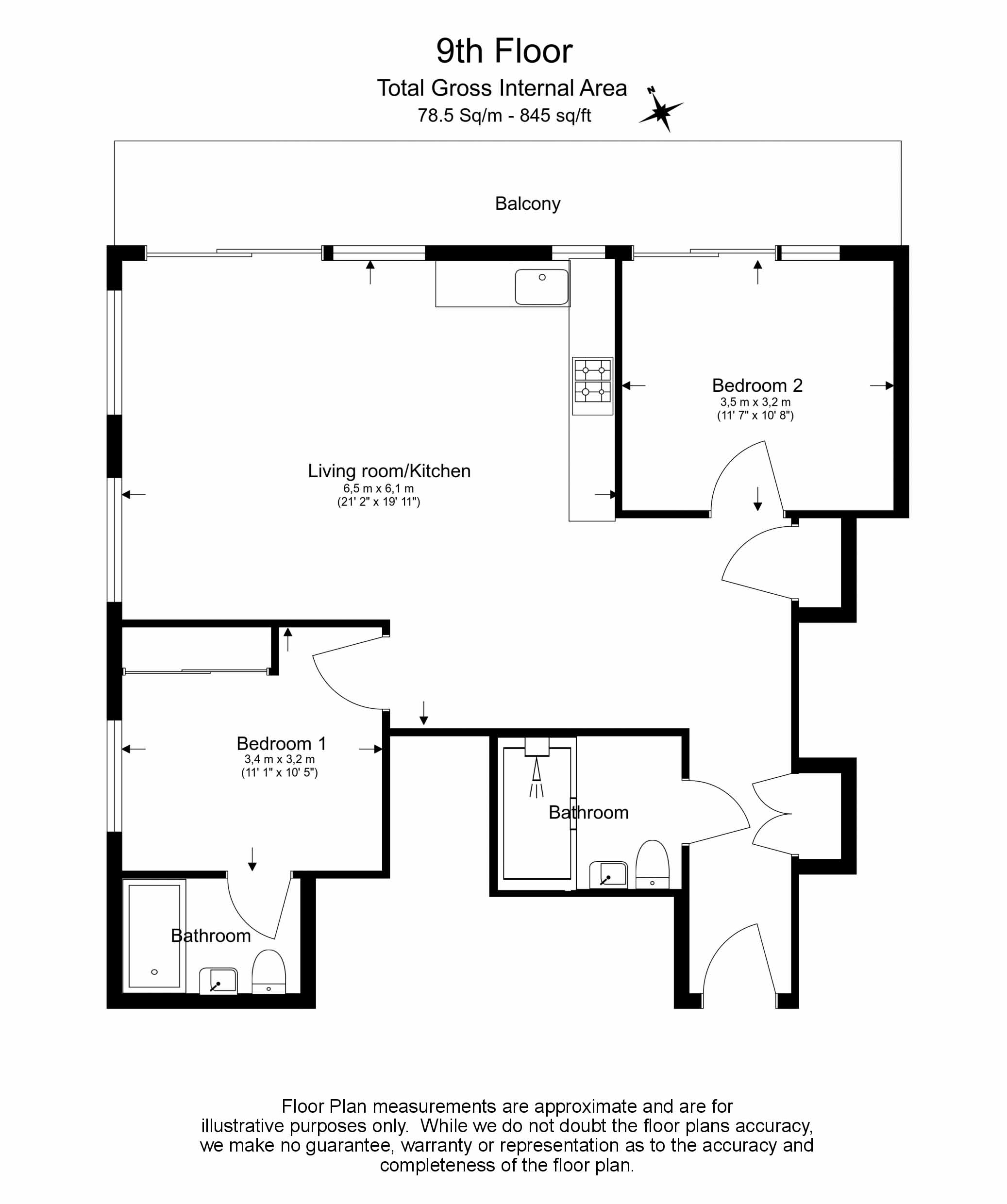 2 bedrooms flat to rent in Duke of Wellington Avenue, Woolwich, SE18-Floorplan