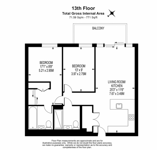 2 bedrooms flat to rent in Duke of Wellington, Woolwich, SE18-Floorplan