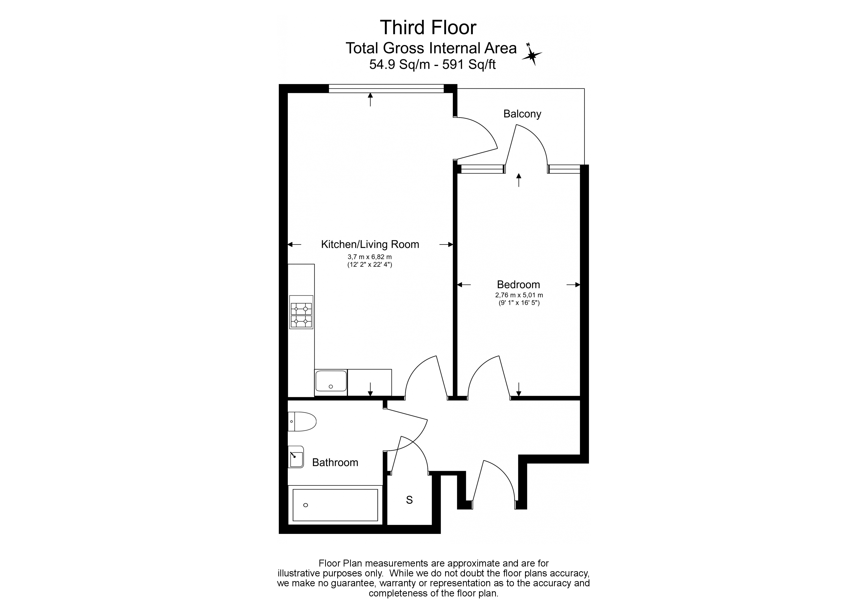 1  bedroom flat to rent in Polytechnic Street, Woolwich, SE18-Floorplan
